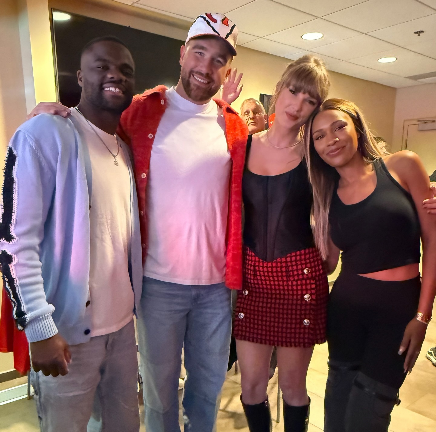 Ayan Broomfield and partner Frances Tiafoe with Taylor Swift and Travis Kelce at a recent NFL game.