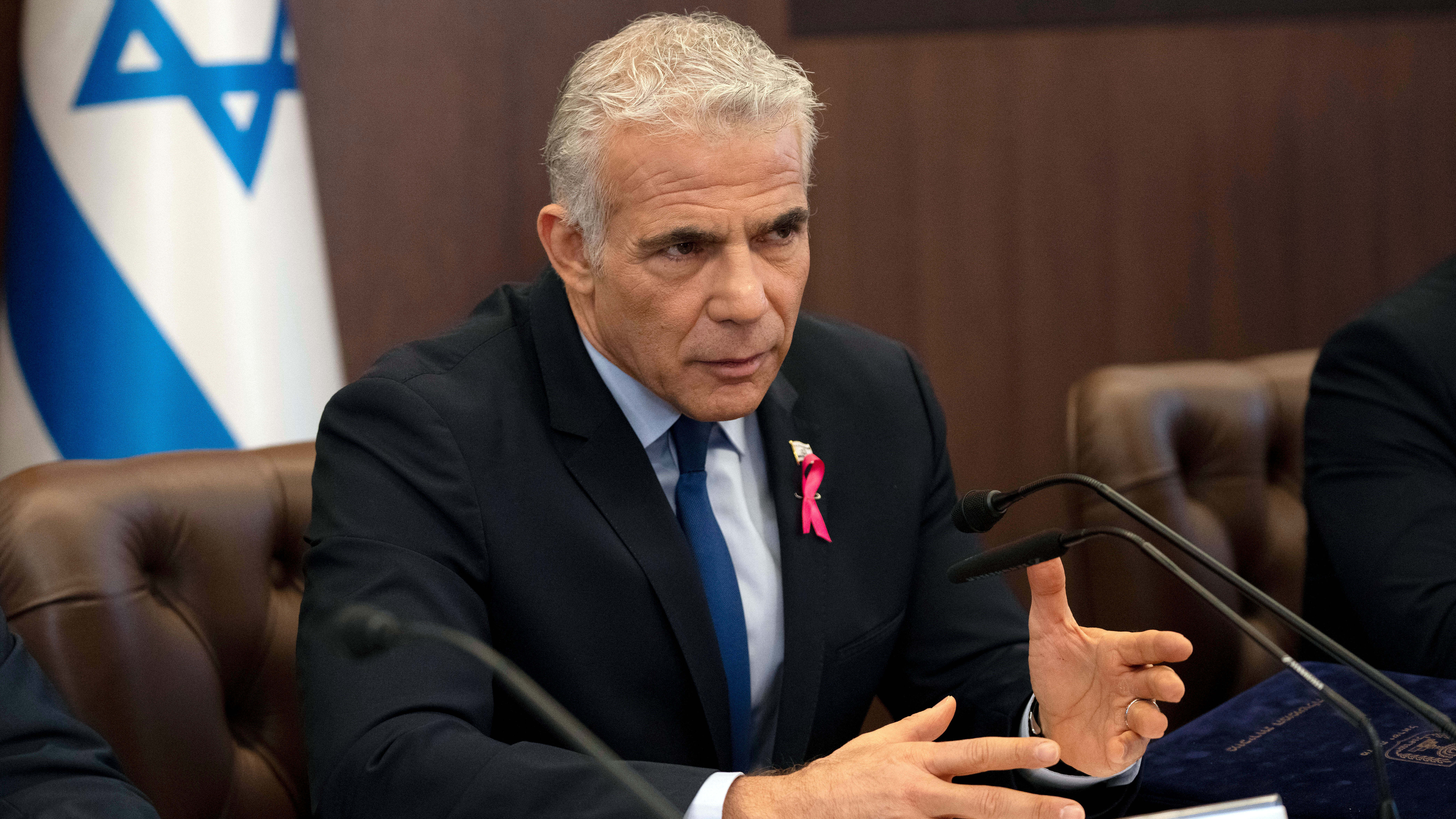 Israeli Prime Minister Yair Lapid makes a statement