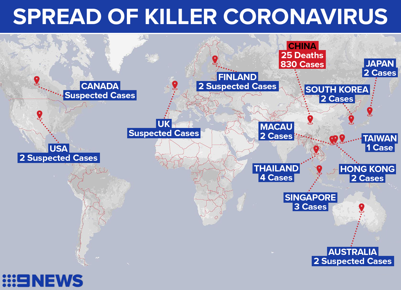 Coronavirus outbreak across the globe as at 24 Jan, 2020 