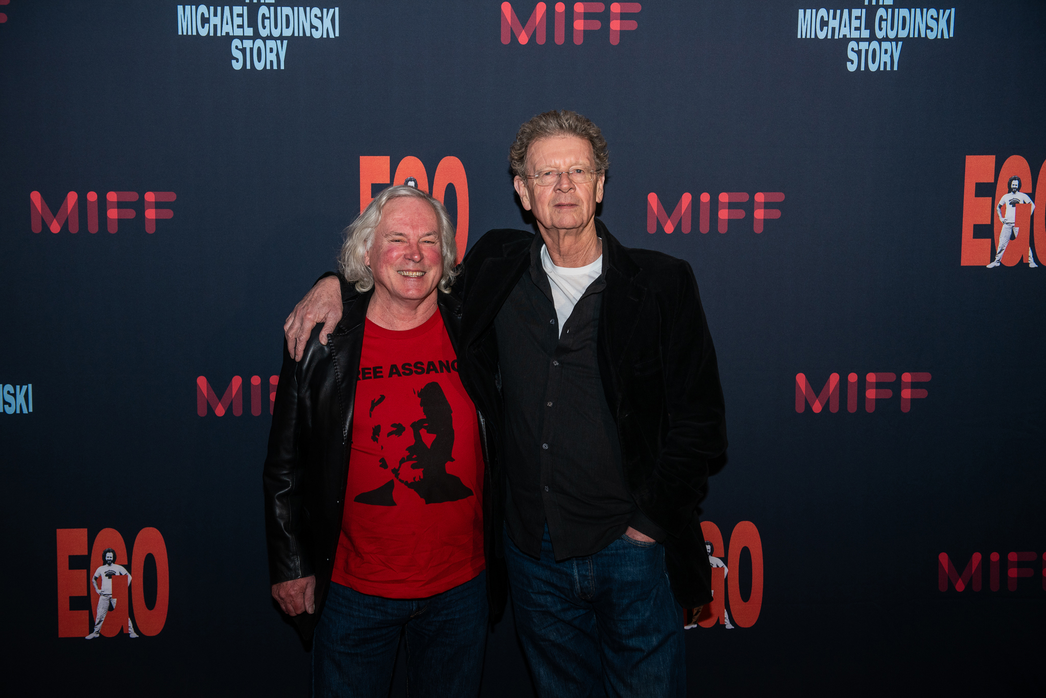 In an image acquired Friday, 11 August 2023 Bob Stark and Red Symons attends the World Premiere of Ego: The Michael Gudinski Story at the Melbourne International Film Festival red carpet. Photo: Nick Robertson