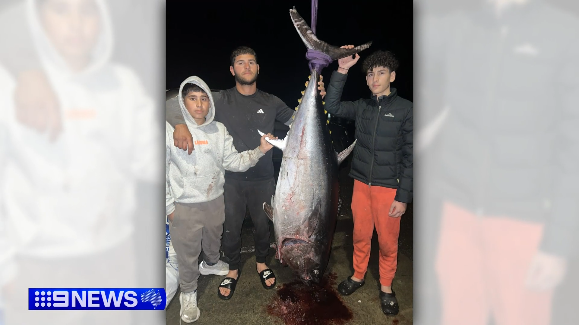 Three brothers have hooked a monster tuna weighing 107.5 kilos off the coast of south-west Victoria.