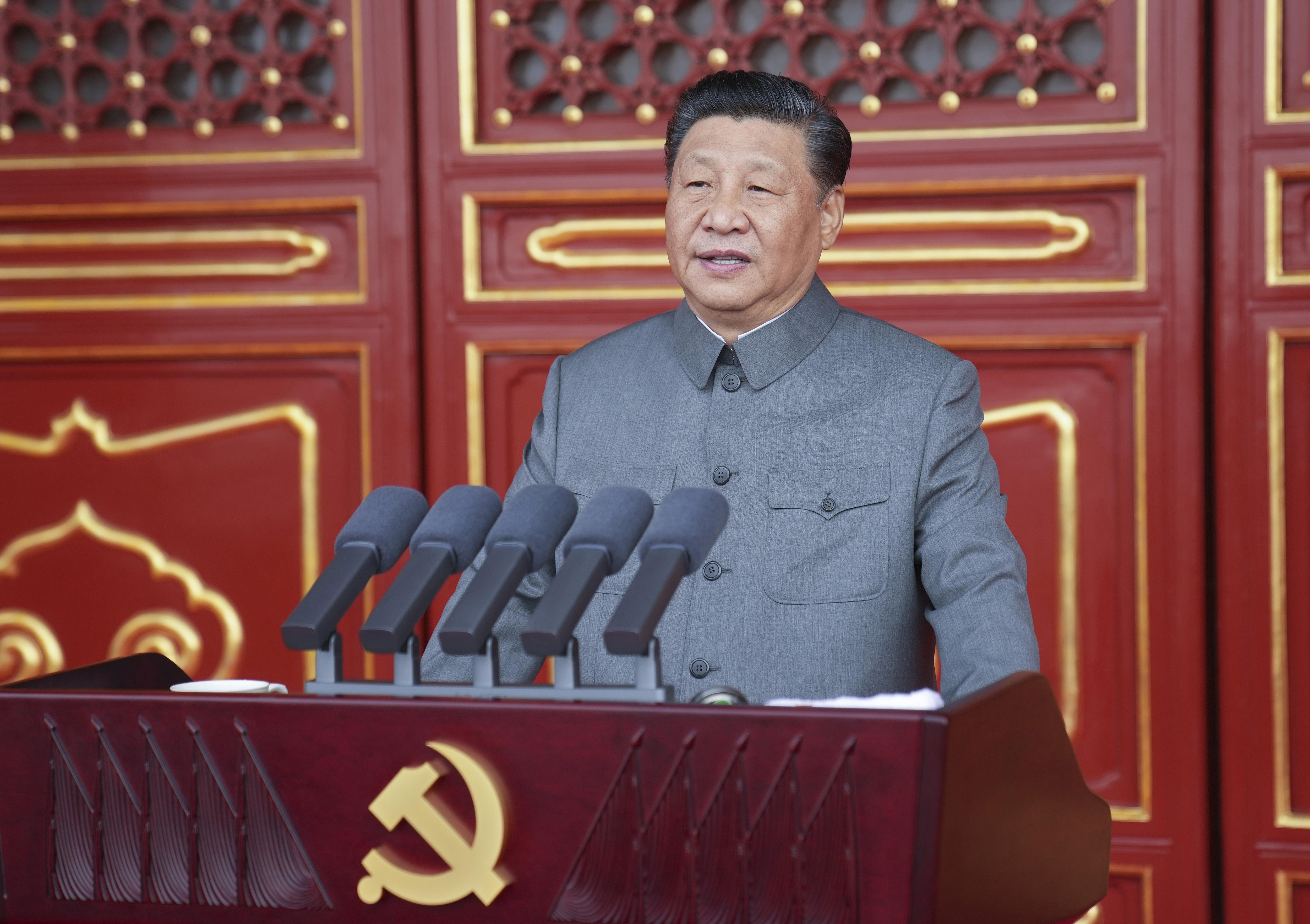 Chinese President and party leader Xi Jinping delivers a speech at a ceremony marking the centenary of the ruling Communist Party in Beijing, China.