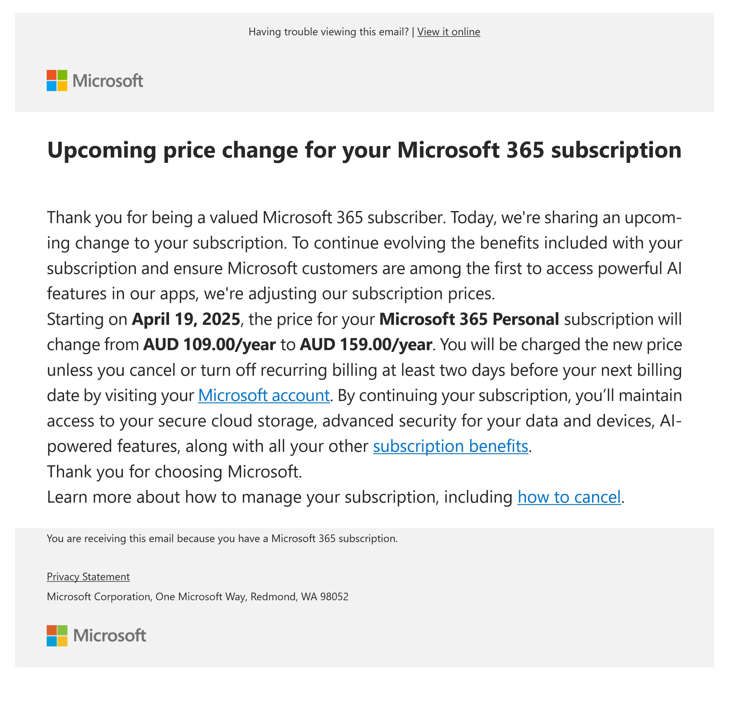 Microsoft Australia is facing court action for allegedly misleading 2.7 million Australians into buying a more expensive subscription plan that includes its AI bot Copilot.