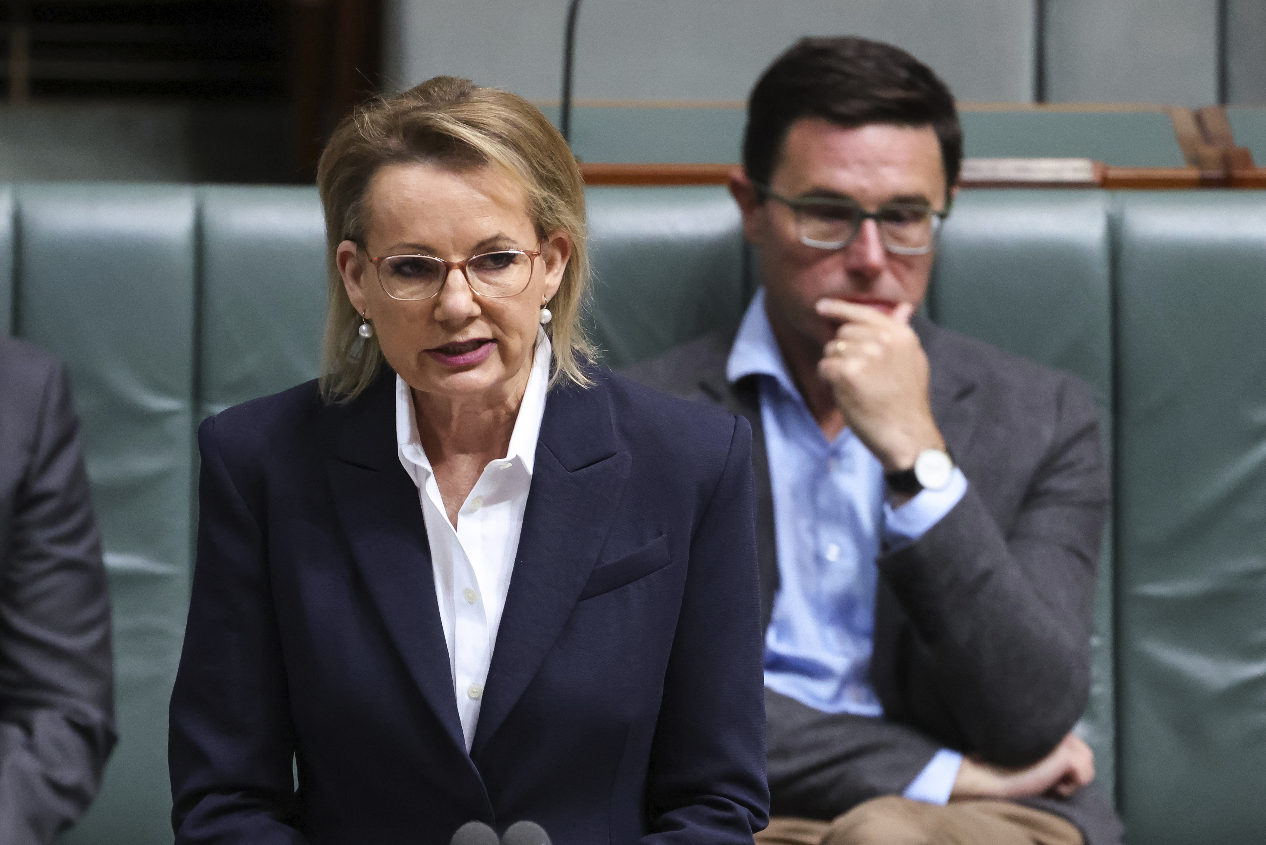 Opposition leader Sussan Ley and Nationals leader David Littleproud in the House of Representatives at Parliament House in Canberra on Wednesday 21 January 2026. fedpol Photo: Alex Ellinghausen