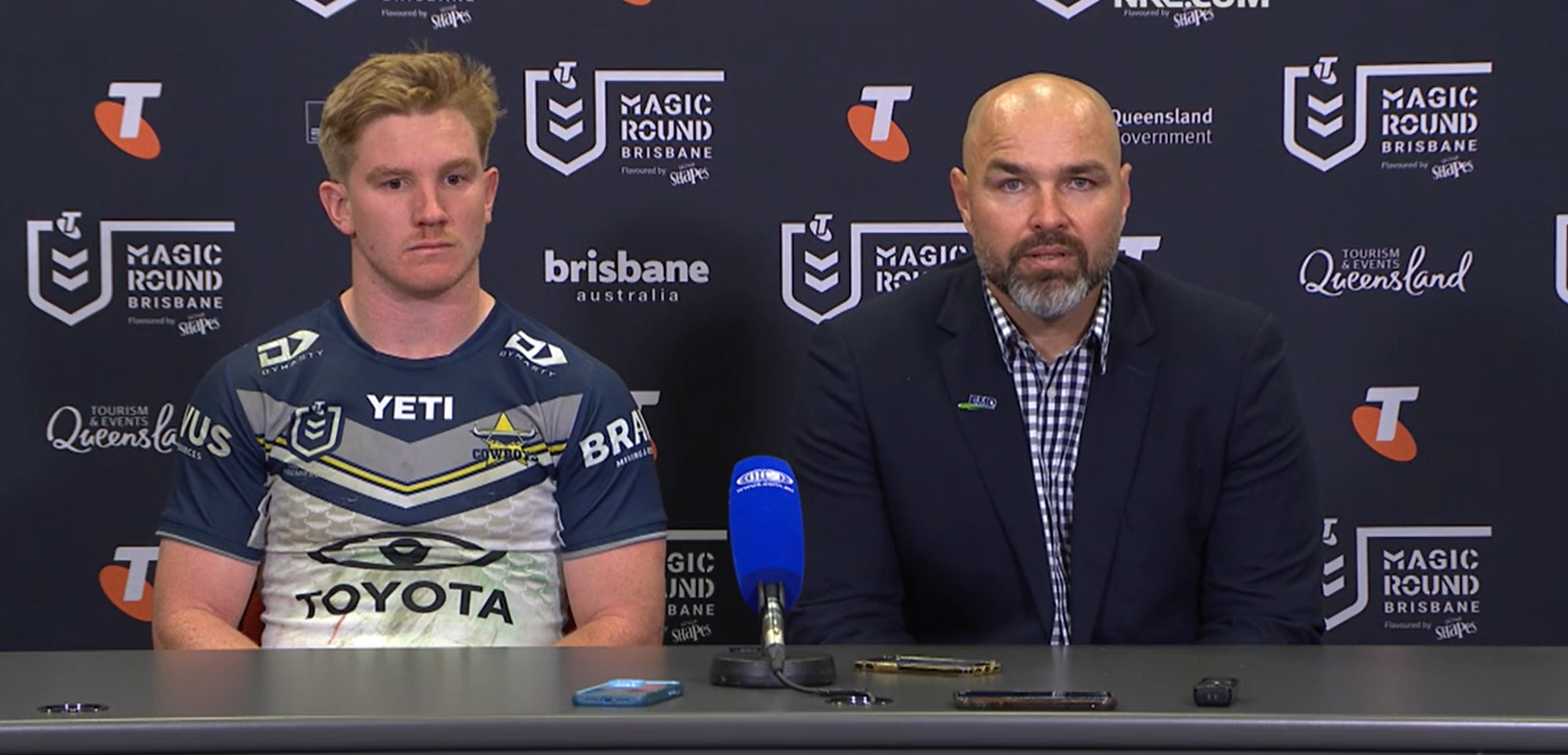 Todd Payten speaking at the Rabbitohs vs Cowboys press conference.