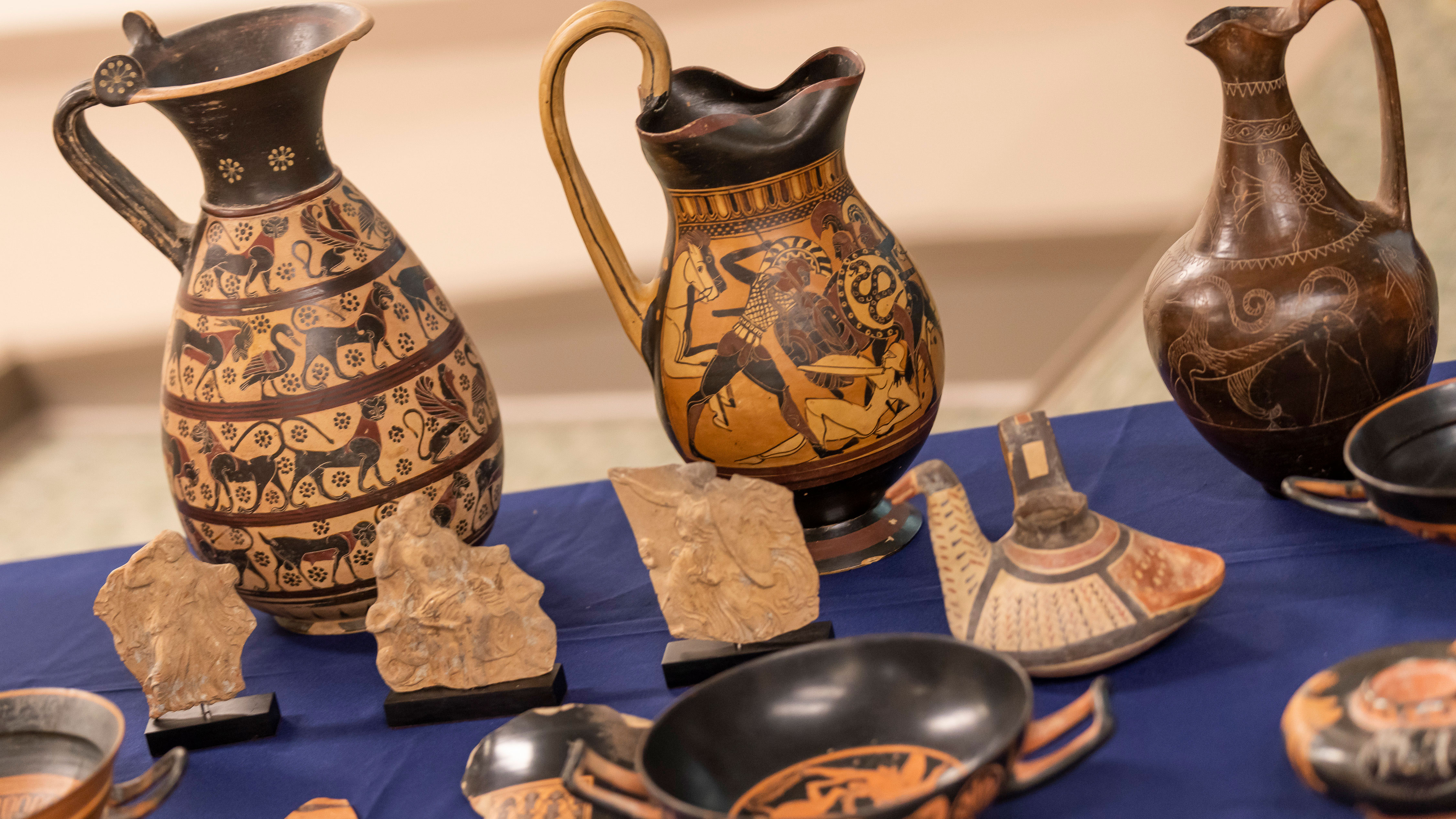 Antiquities shown at a news conference and repatriation ceremony, announcing the return of stolen antiquities to Italy.