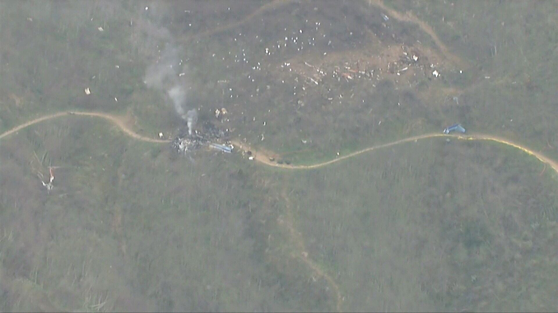 Aerial shot of the helicopter crash, where Kobe Bryant and all passengers on board were killed.