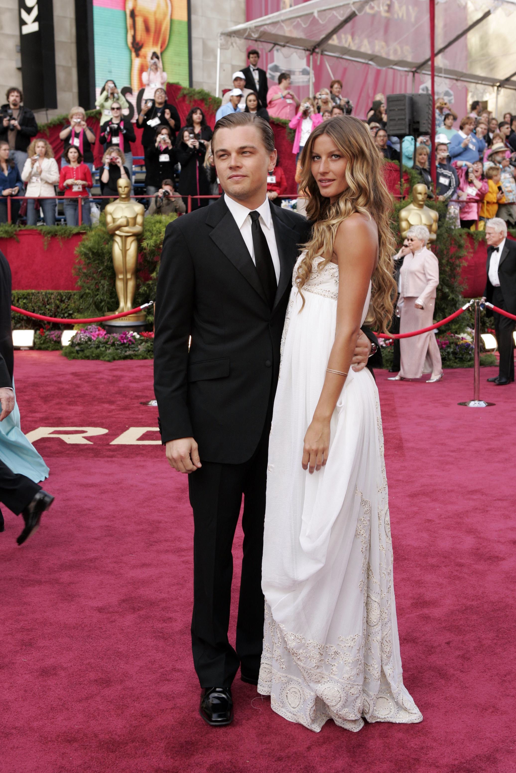 Leonardo DiCaprio, left, and Gisele Bundchen arrive at the 77th annual Academy Awards in Hollywood at the Kodak Theatre at Hollywood & Highland on February 27, 2005