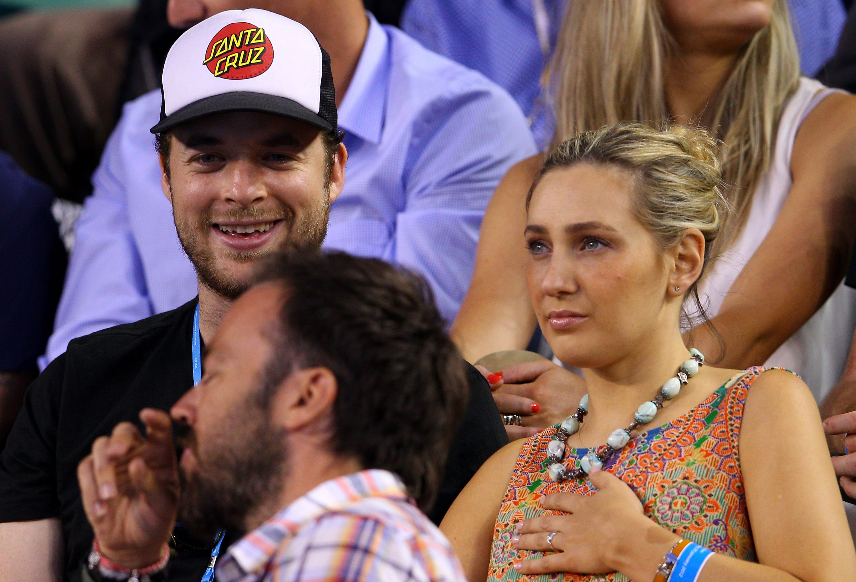 Hamish Blake and Zoe Foster during day 10 of the 2012 Australian Open at Melbourne Park on January 25, 2012 in Melbourne, Australia.