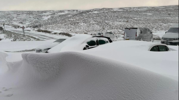 Dozens of people are trapped in a pub in England for the third night after heavy snowfall.