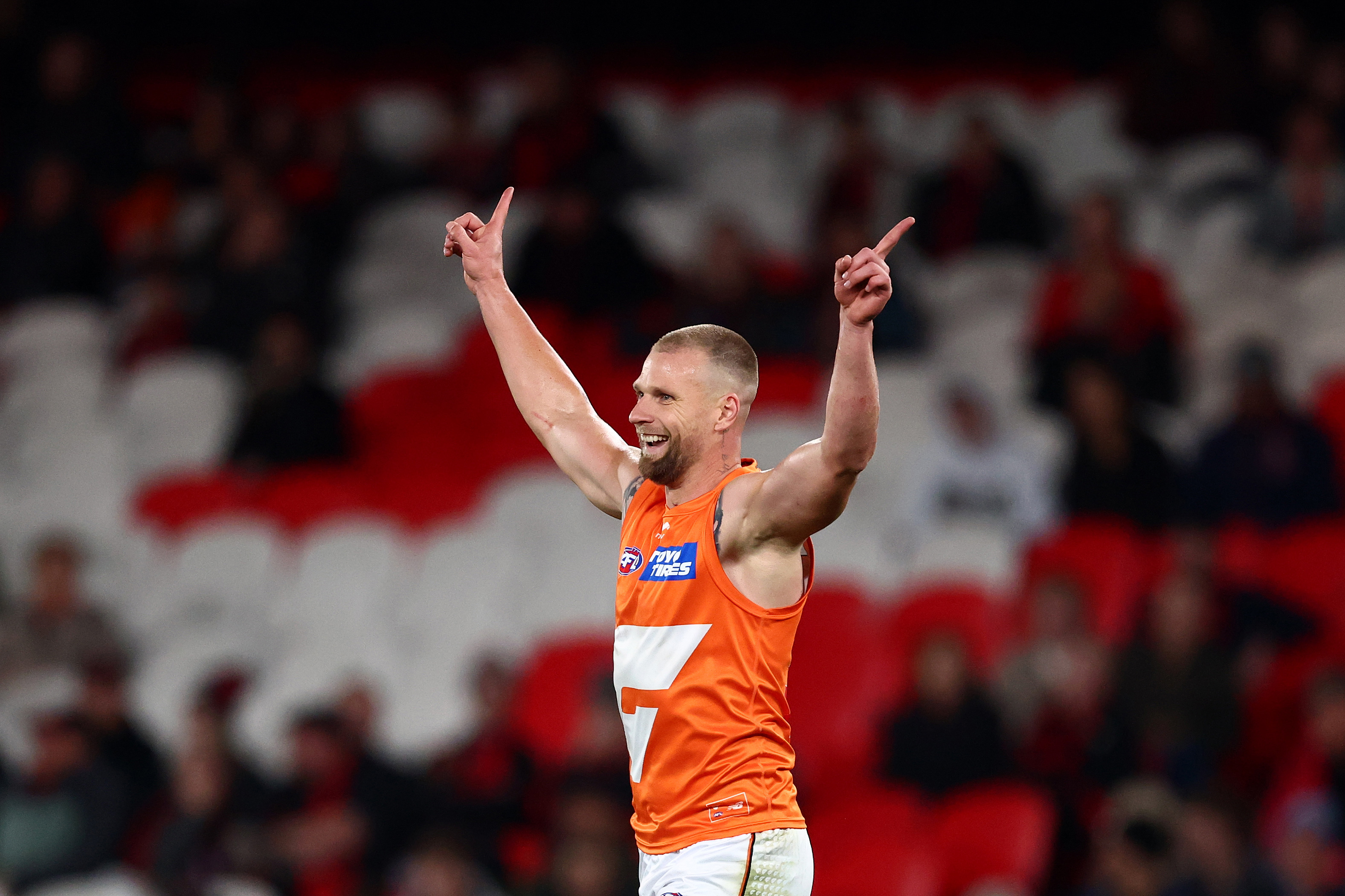 Jake Stringer of the Giants celebrates a goal against his old club.