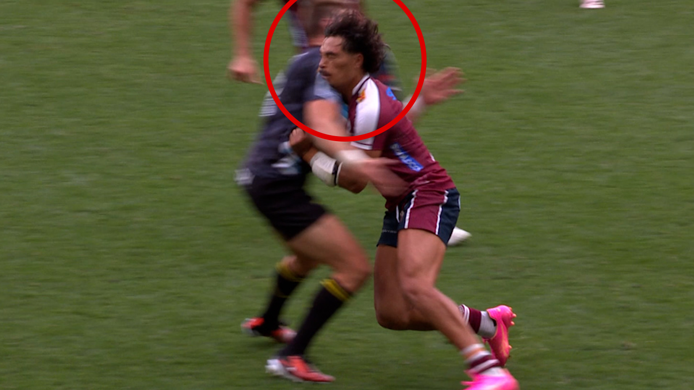 Jordie Barrett and Jordan Petaia clash.