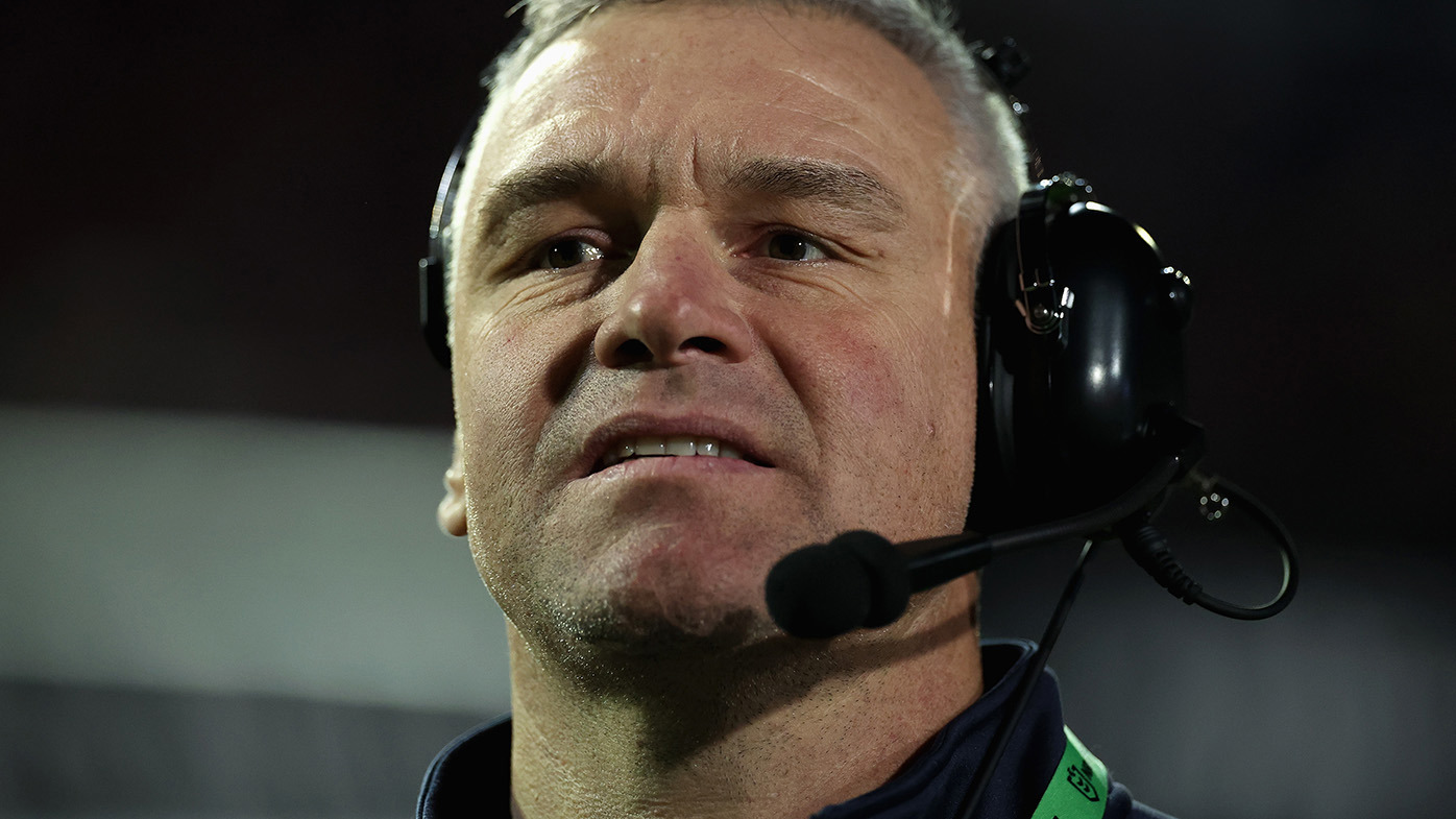 Jason Ryles, assistant coach of the Storm looks on from the benchduring the round 12 NRL match between Manly Sea Eagles and Melbourne Storm at 4 Pines Park, on May 24, 2024, in Sydney, Australia. (Photo by Cameron Spencer/Getty Images)