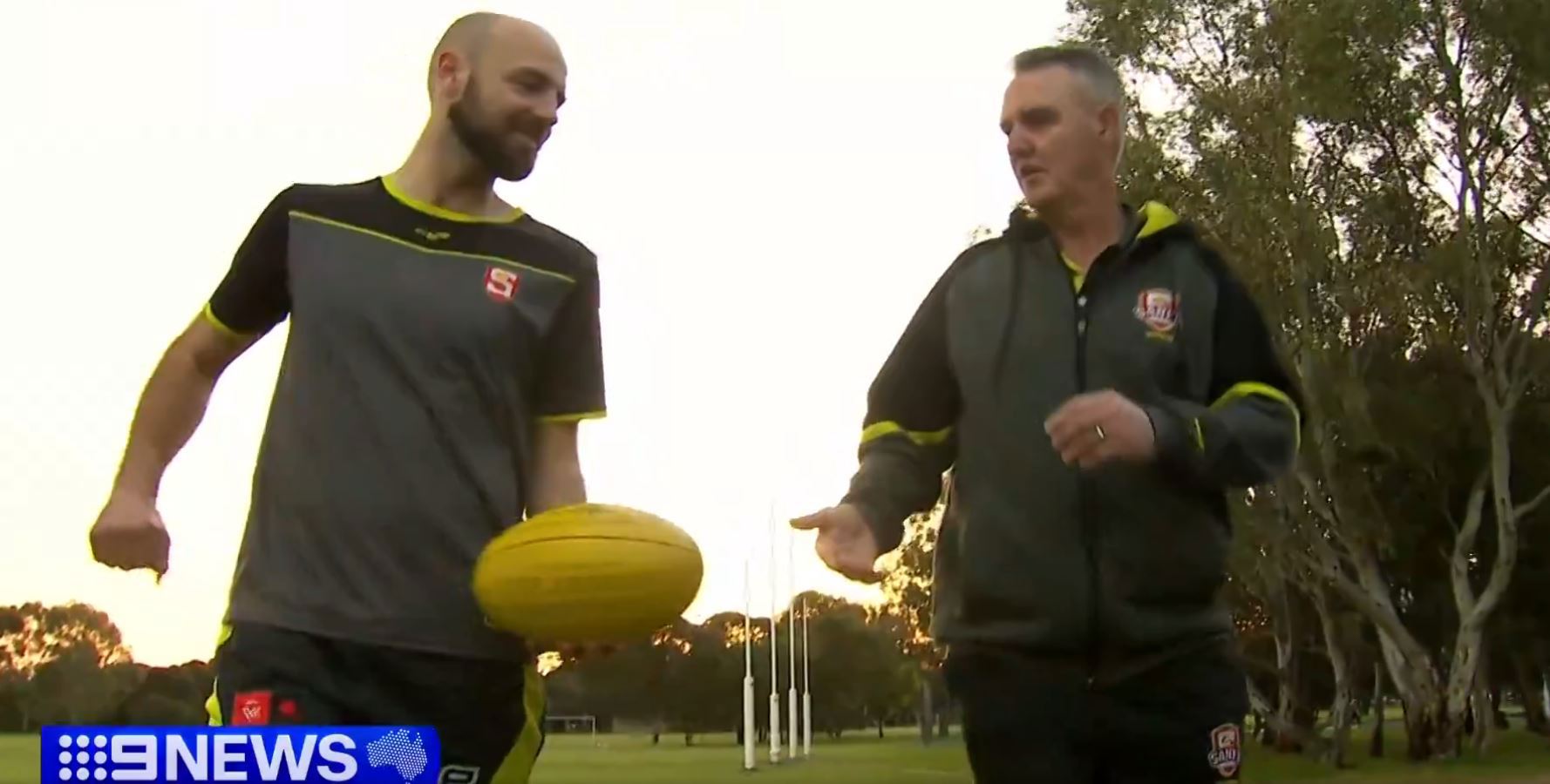 Ben Williams (left) will umpire the SANFL grand final this weekend. His dad Richard Williams (right) umpired eleven.