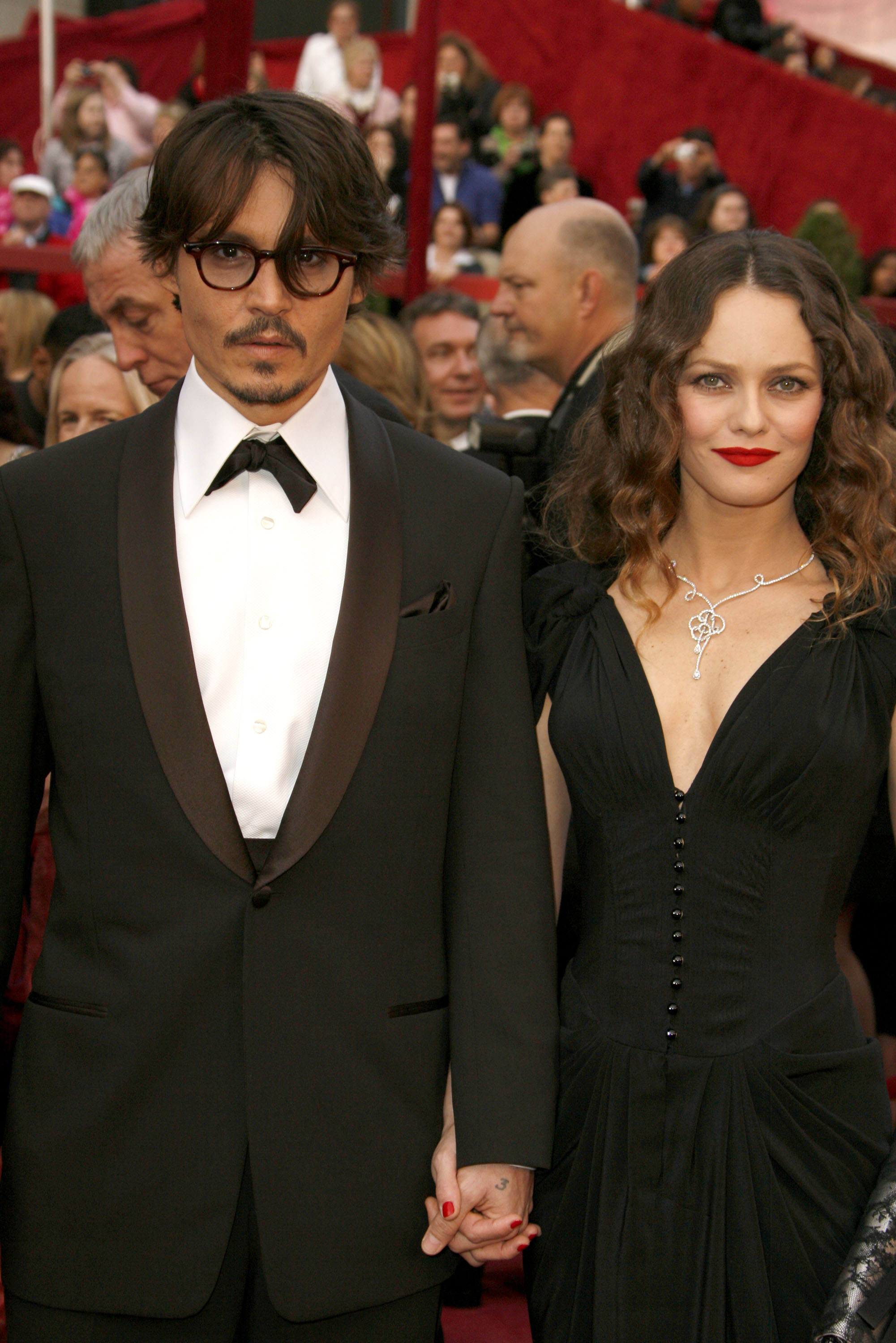 Actor Johnny Depp and singer Vanessa Paradis attends the 80th Annual Academy Awards at the Kodak Theatre on February 24, 2008 in Los Angeles, California.  