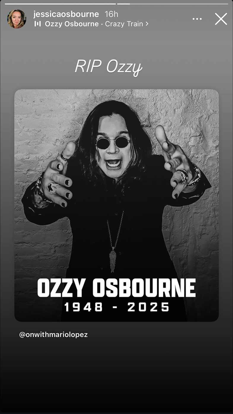 Ozzy Osbourne's daughter Jessica Osbourne shares tribute to the late rocker