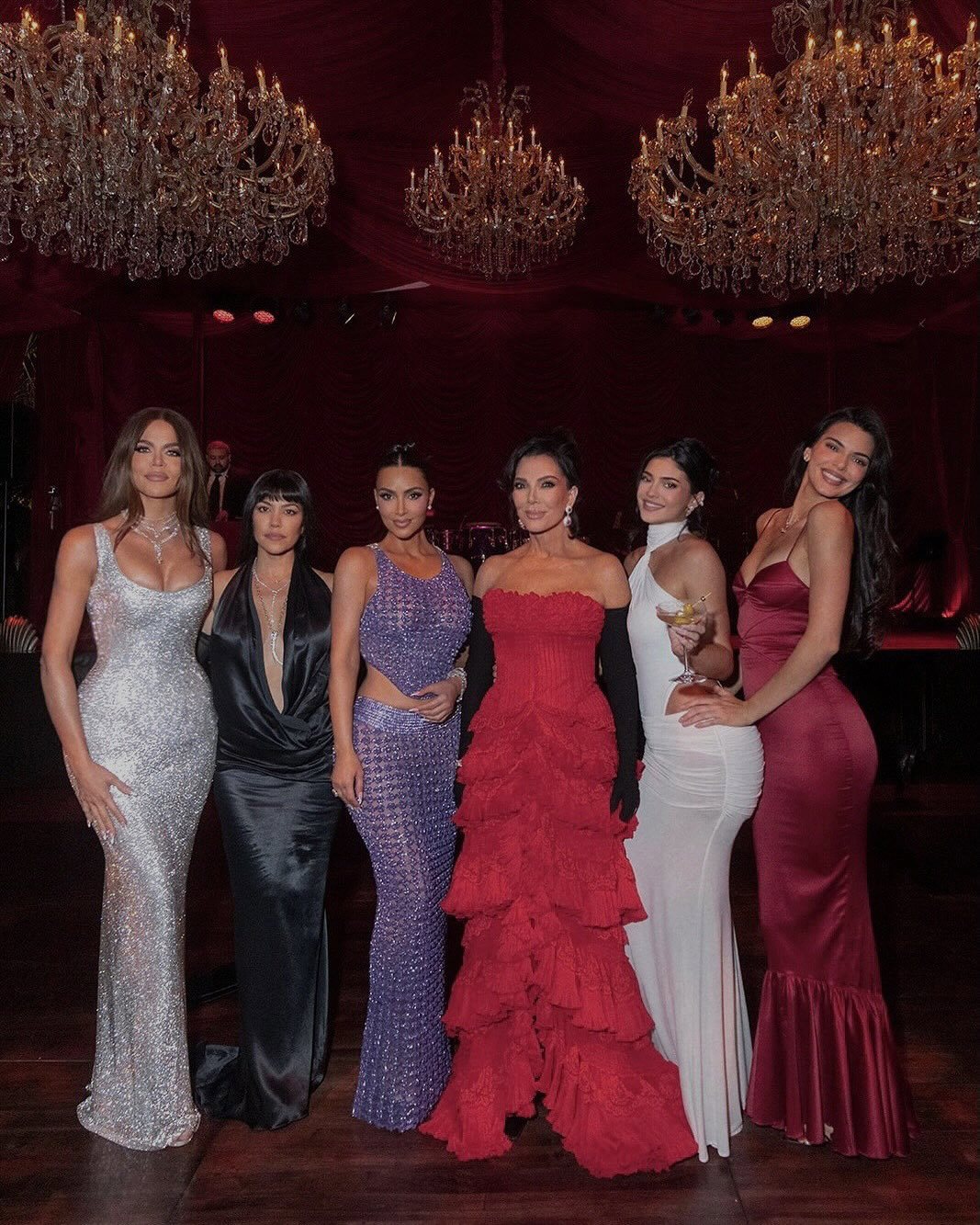 Khloe Kardashian, Kourtney Kardashian, Kim Kardashian, Kris Jenner, Kylie Jenner, Kendall Jenner at Kris Jenner's 70th birthday party
