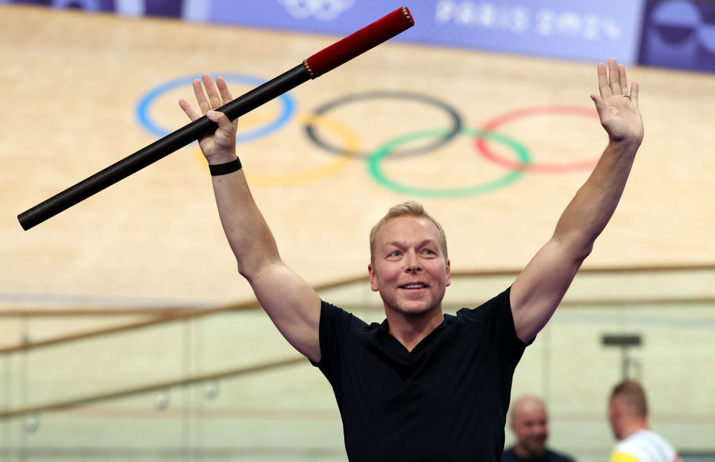 Sir Chris Hoy performs the Coup de Baton ceremony prior to the Men's Sprint Finals at the Paris Olympics. 