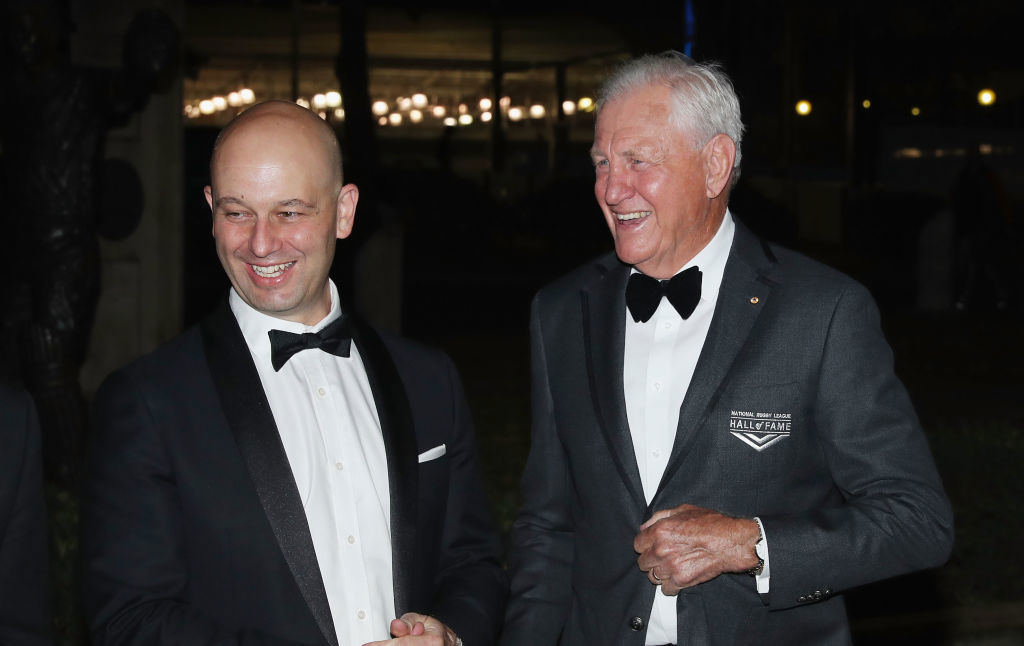 Ron Coote (right) at the 2018 Hall of Fame ceremony.