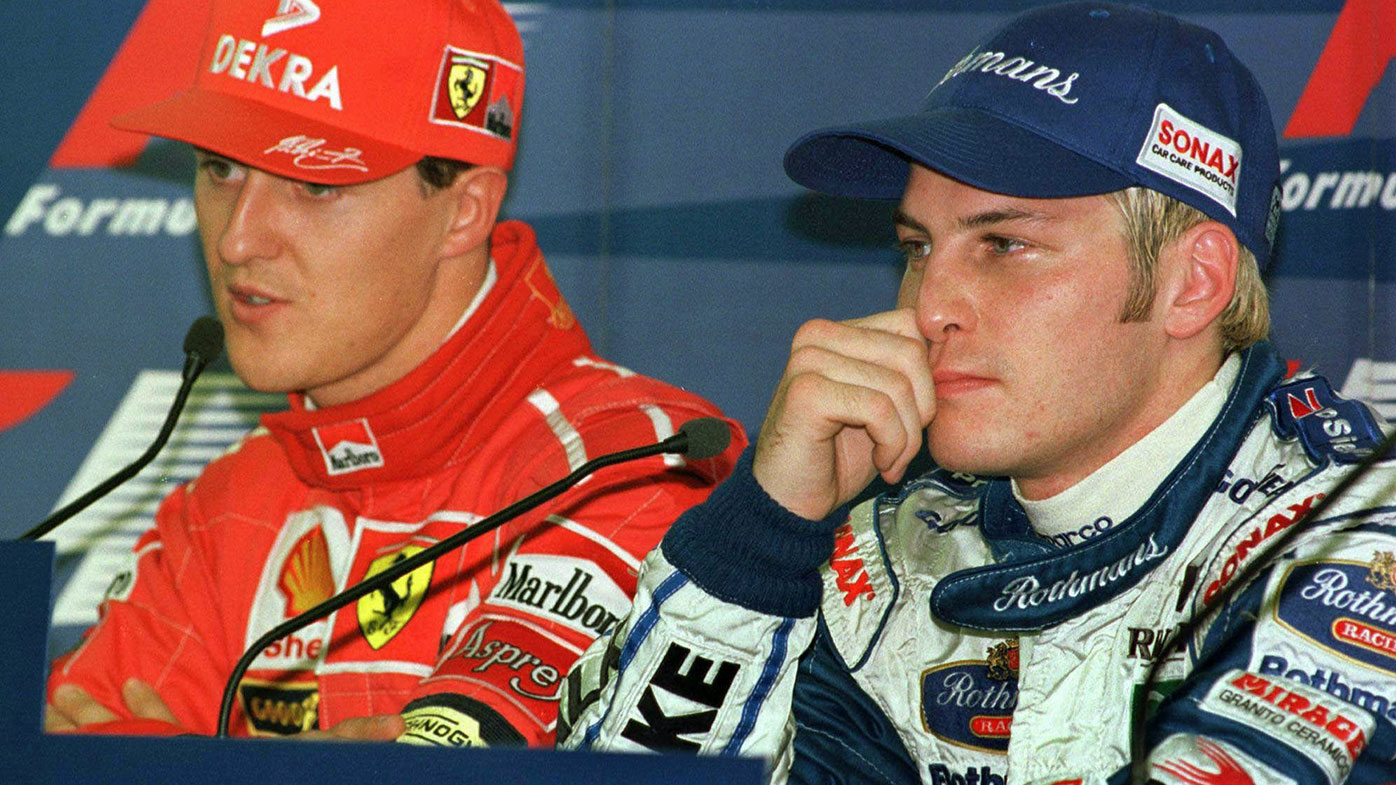 Michael Schumacher (left) and Jacques Villeneuve fought a bitter battle for the 1997 championship.