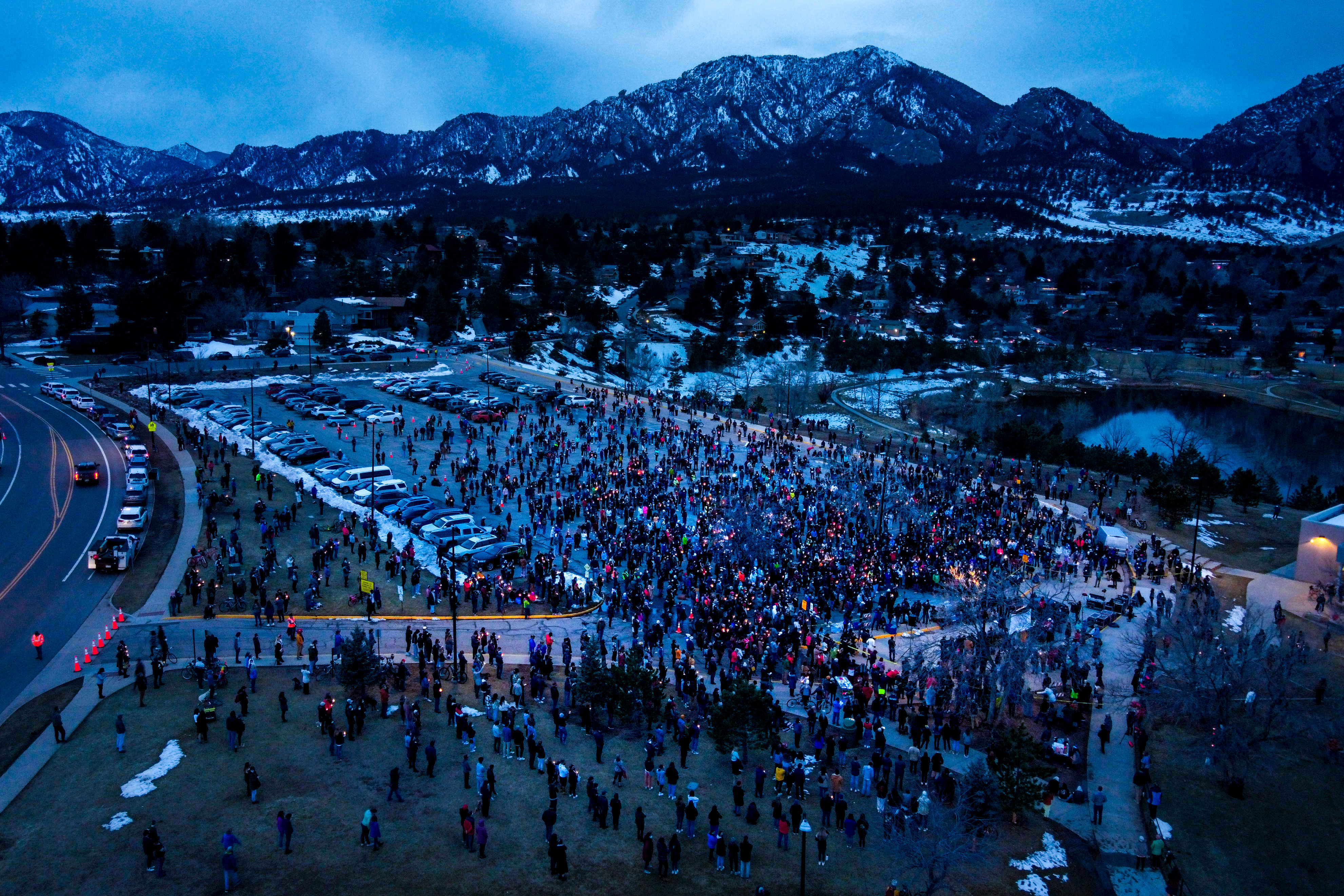 An aerial view from a drone underlines how police are able to monitor and surveil large crowds. 