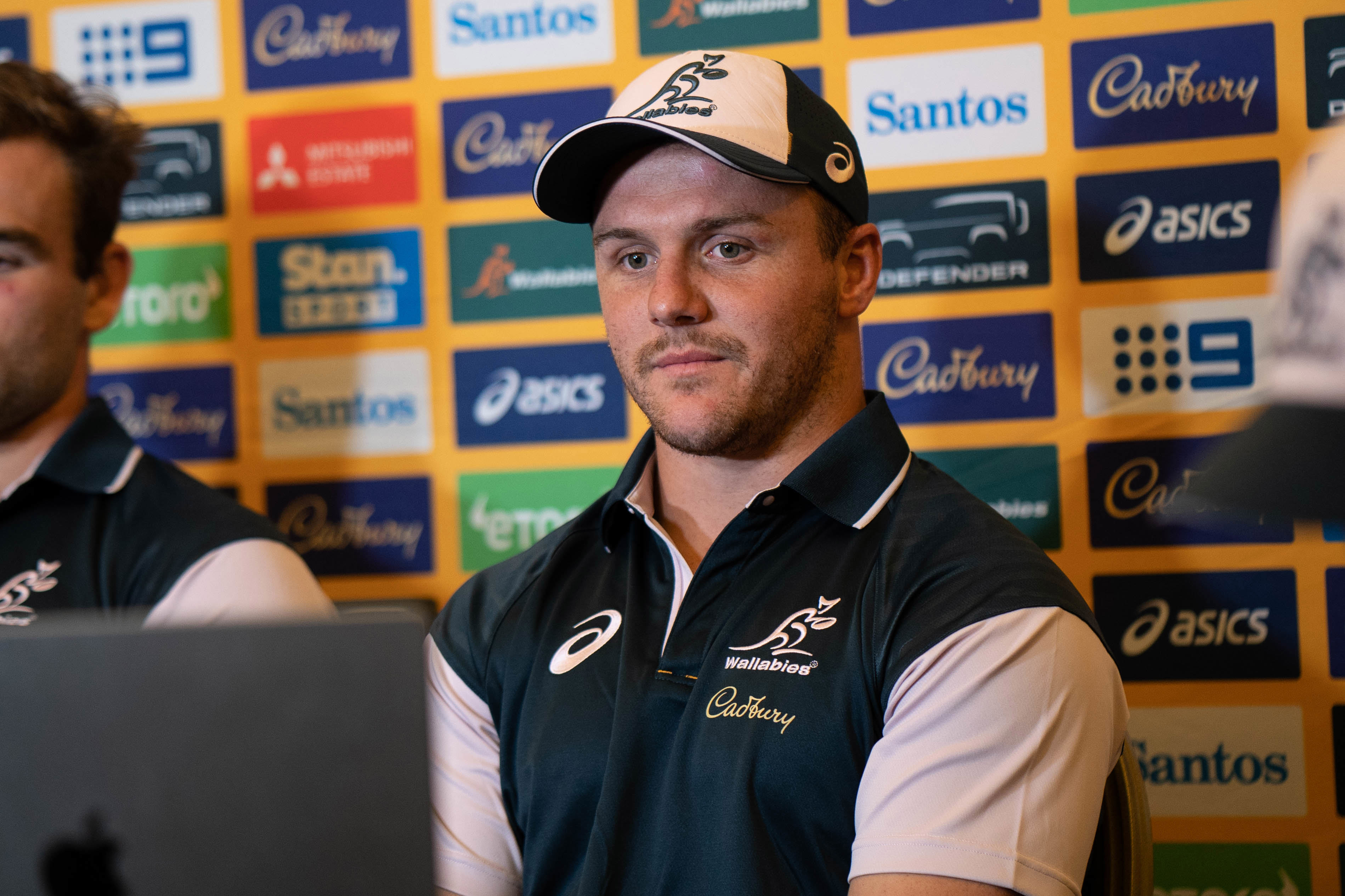 New Wallabies squad member Dylan Pietsch talks to reporters. Photo: Julius Dimataga/RugbyAU Media