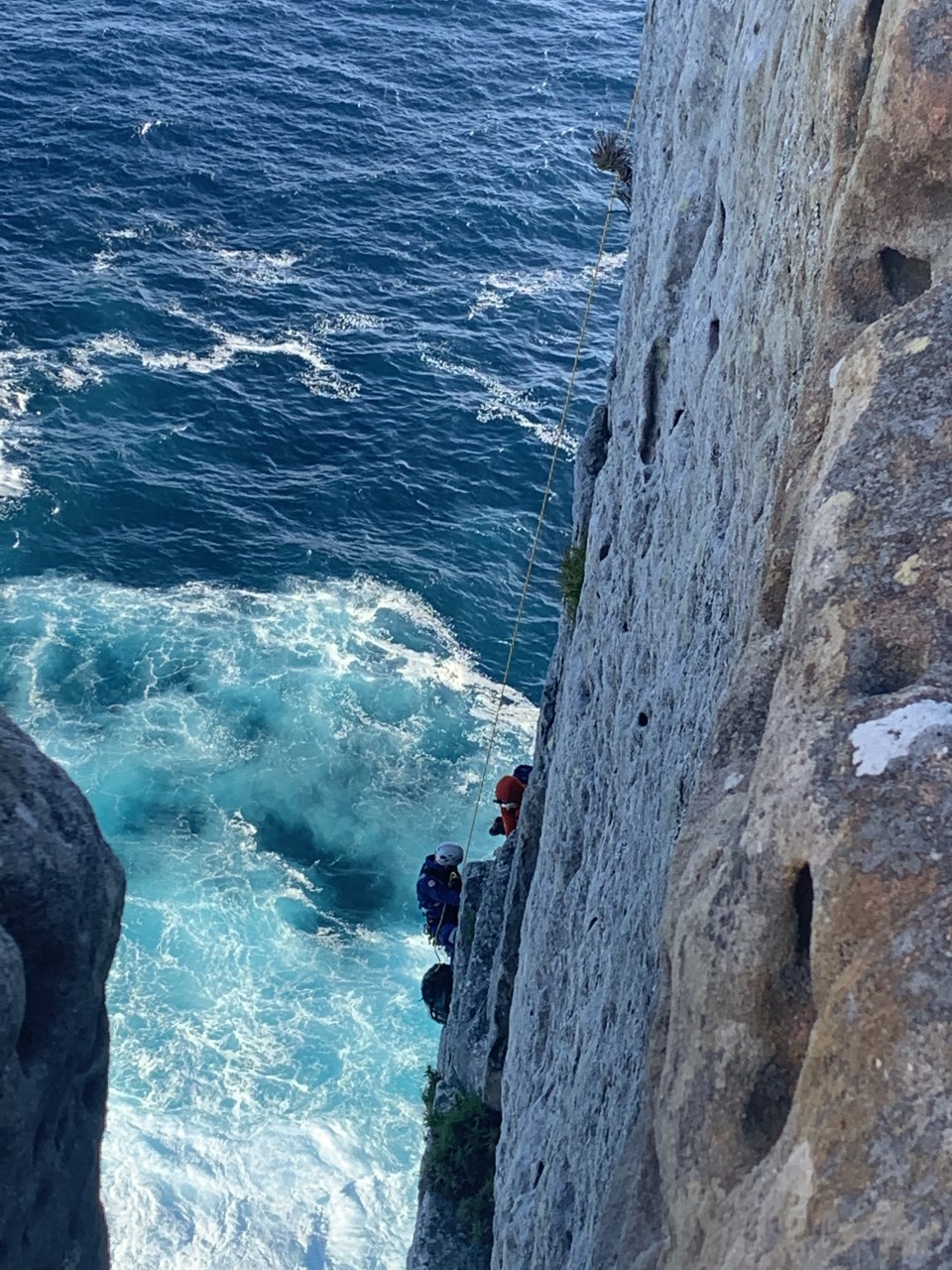 The man, 25, ended up landing on a ledge on the cliff face following the fall at Beecroft Peninsula NSW