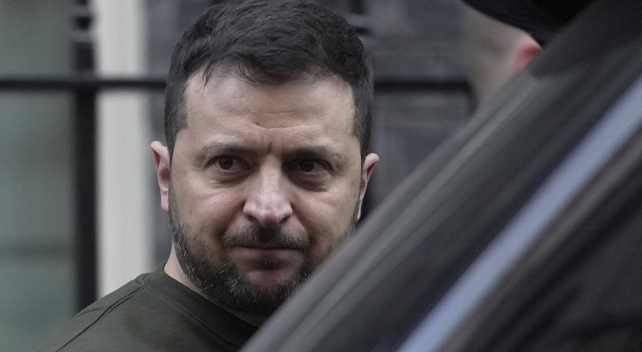 Ukraine's President Volodymyr Zelenskyy leaves Downing Street after a meeting with Britain's Prime Minister Rishi Sunak.