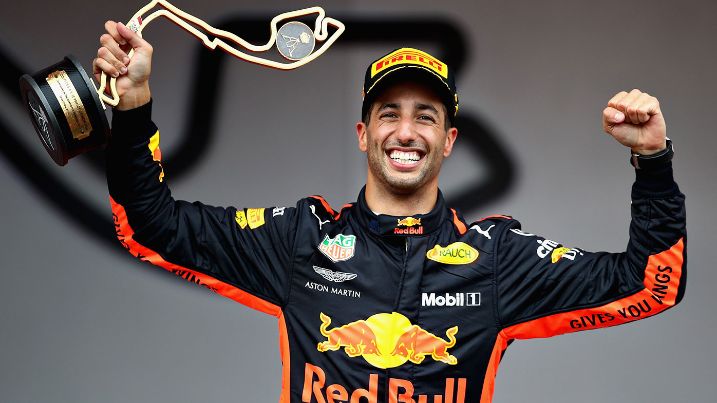 Daniel Ricciardo celebrates his victory at the 2018 Monaco Grand Prix.