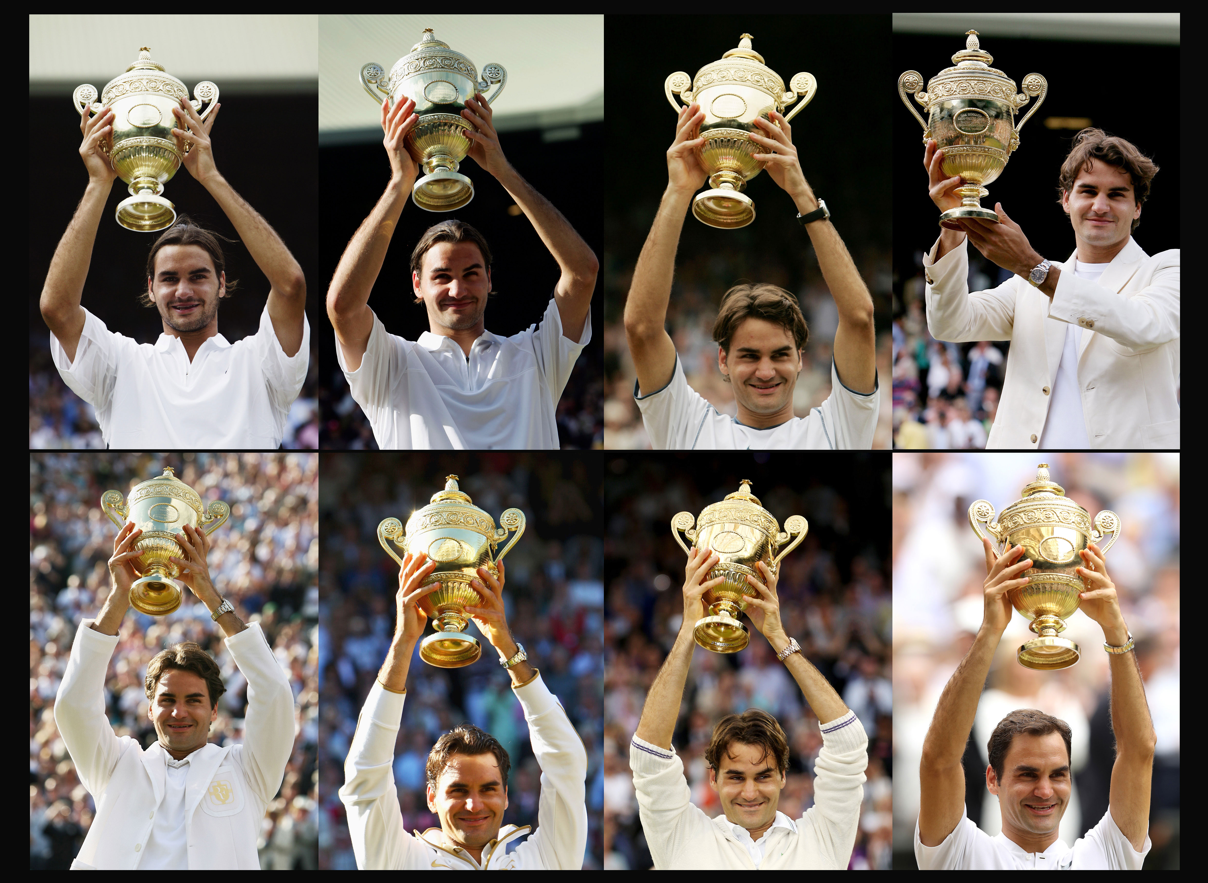 Roger Federer has lifted the Wimbledon men's singles trophy a record eight times.