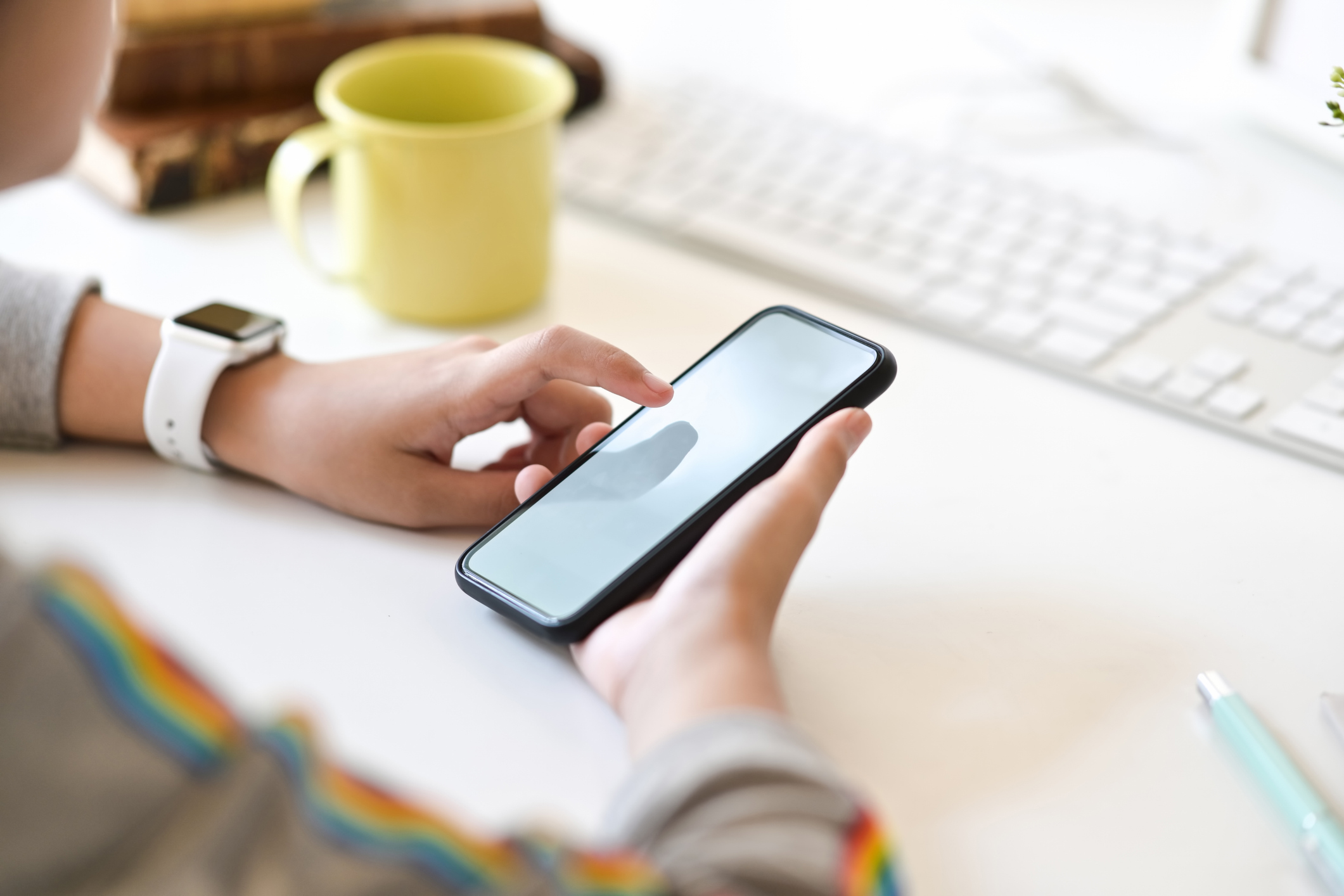 Child using phone stock image