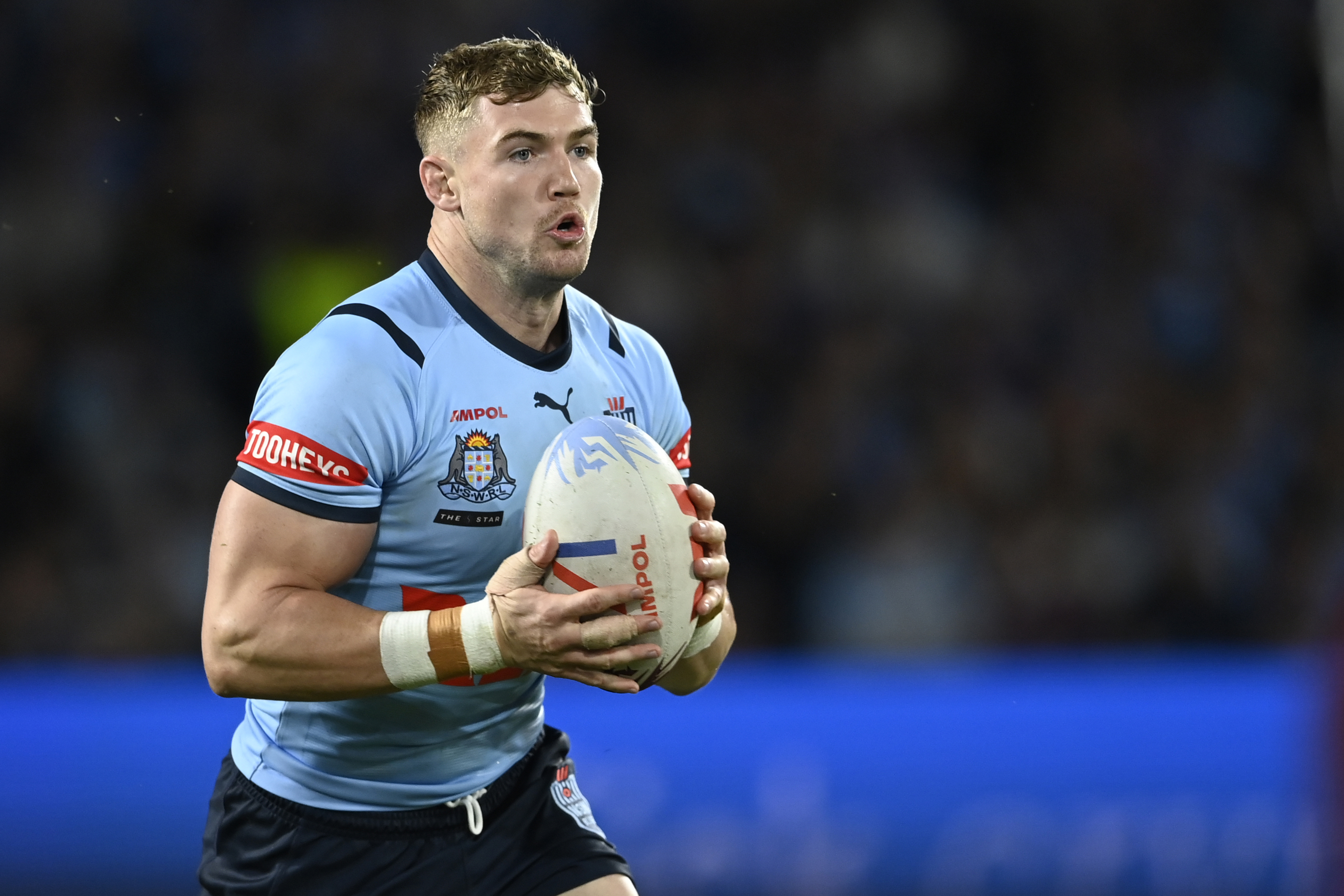 Hudson Young in action for the NSW Blues against the Queensland Maroons in State of Origin 1 at Accor Stadium in Sydney, 5 June 2024. Picture: NRL Photos/Gregg Porteous