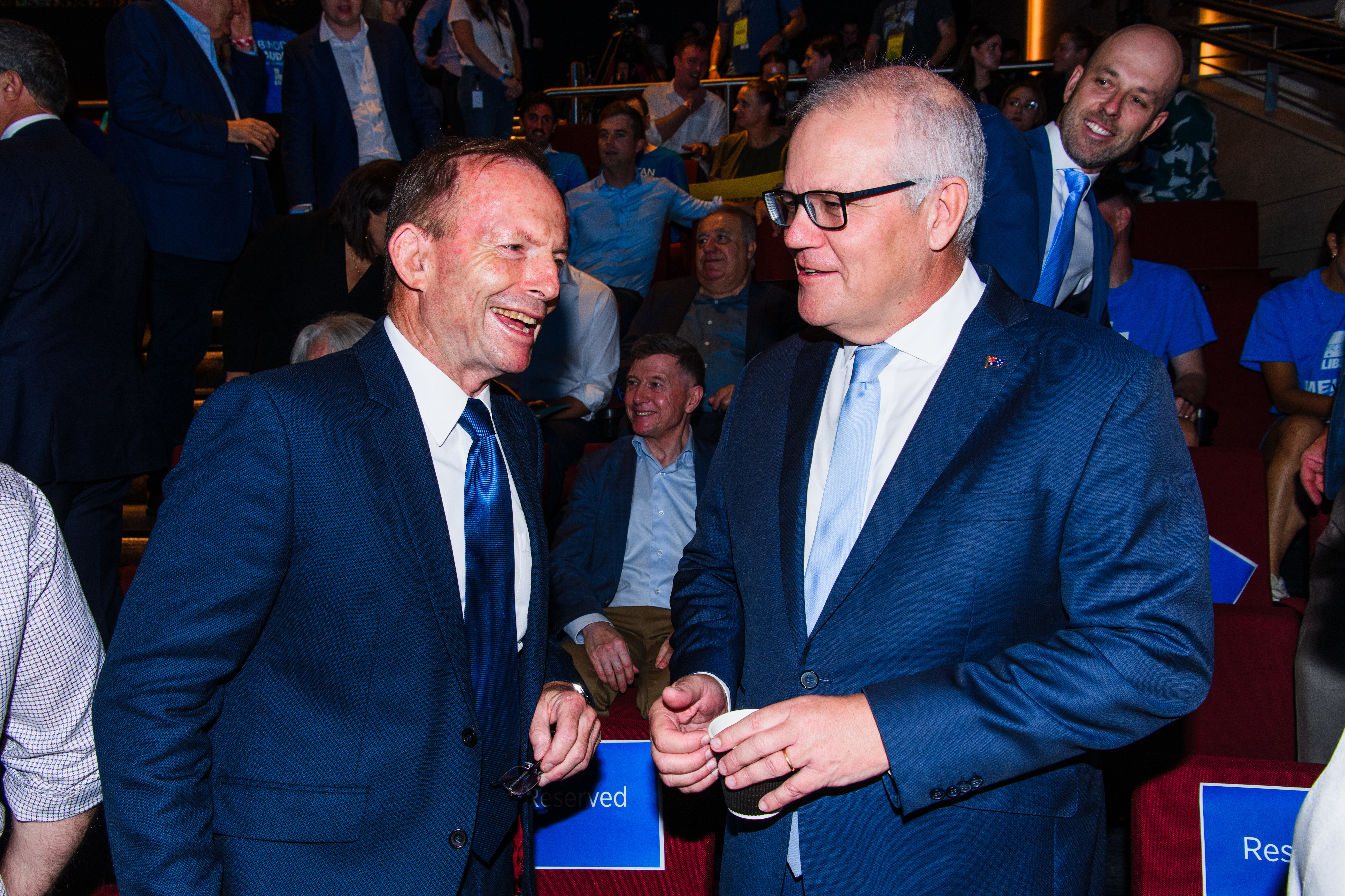 2025 Federal Election. Liberal Party campaign launch launch at the Liverpool Catholic Club, Prestons in the division of Werriwa. Sunday 13th April 2025. Photo: James Brickwood. Opposition leader Peter Dutton. Former australian prime ministers Scott Morrison and Tony Abbott arriving
