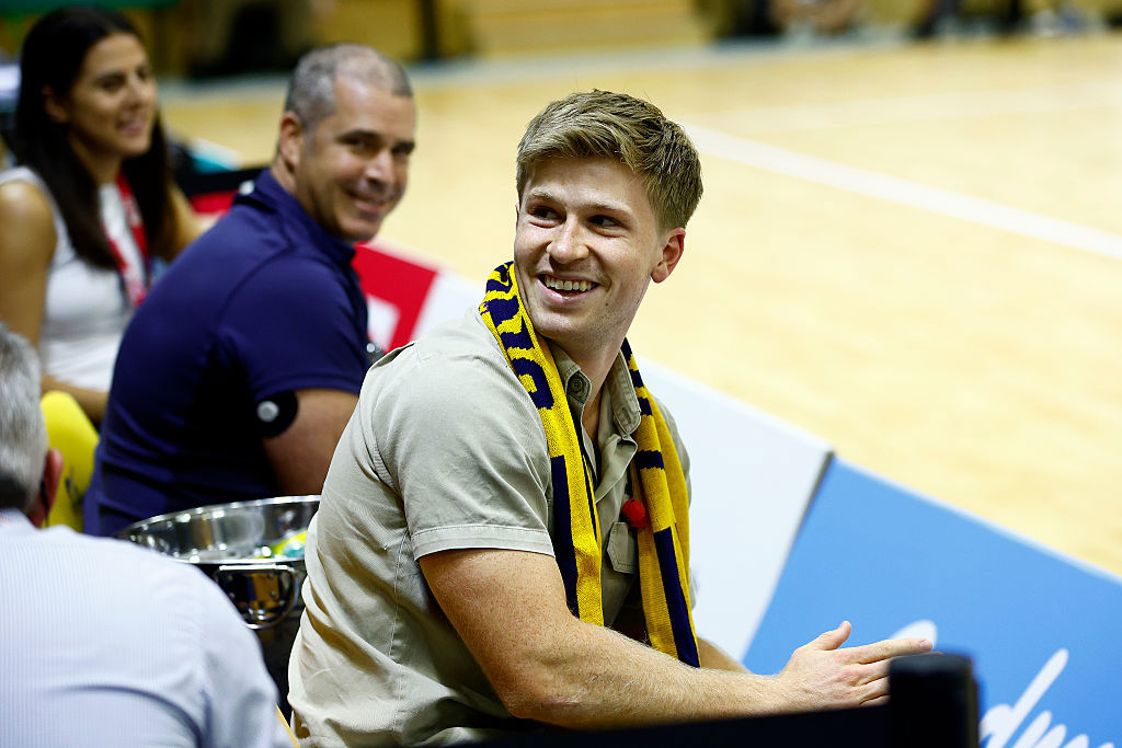 SUNSHINE COAST, AUSTRALIA - APRIL 26: Robert Irwin is seen during the round three Super Netball match between Sunshine Coast Lightning and Queensland Firebirds at UniSC Arena, on April 26, 2025, in Sunshine Coast, Australia. (Photo by Russell Freeman/Getty Images)