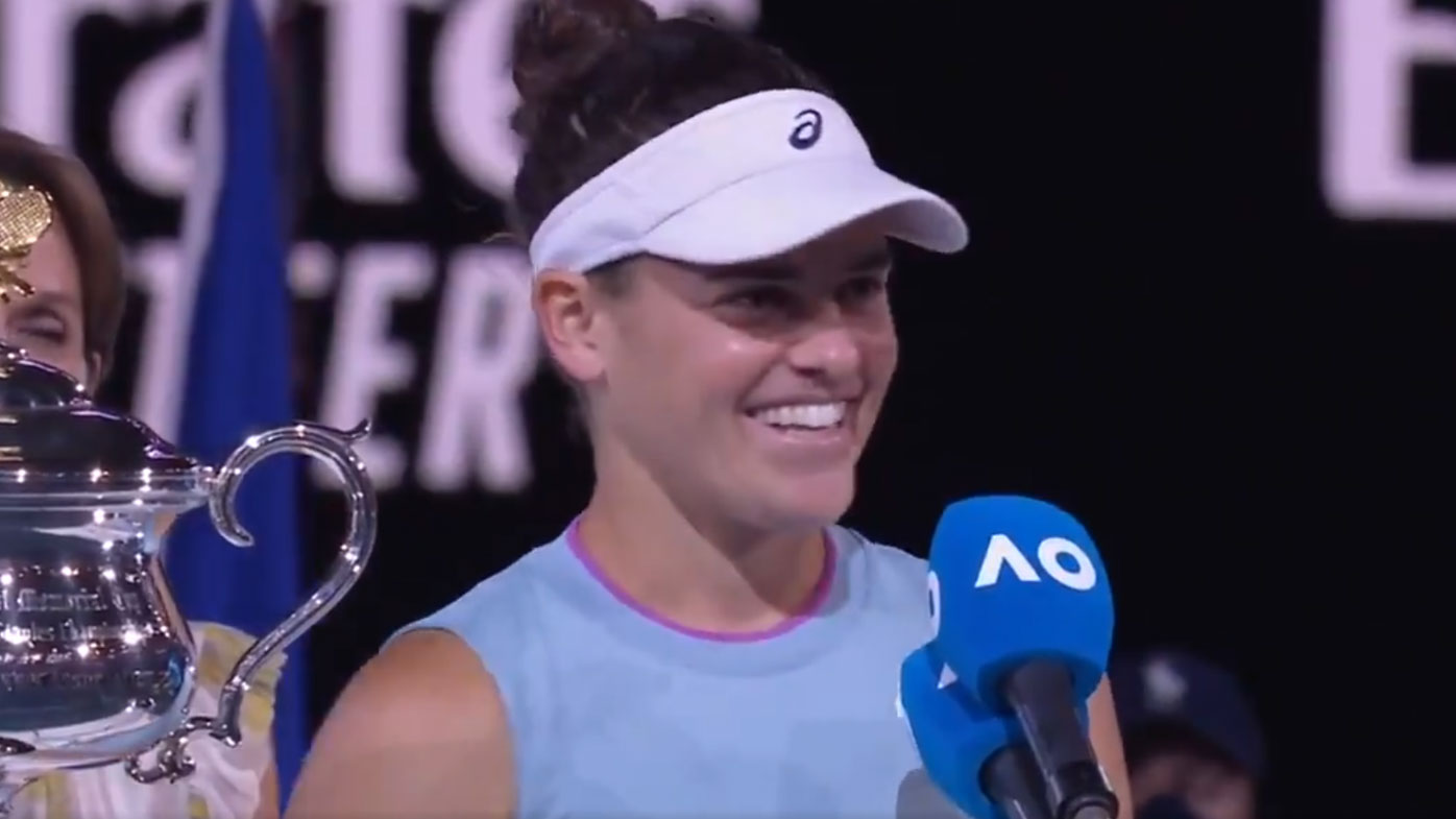 Jennifer Brady accepts he runner's up award. (Nine)