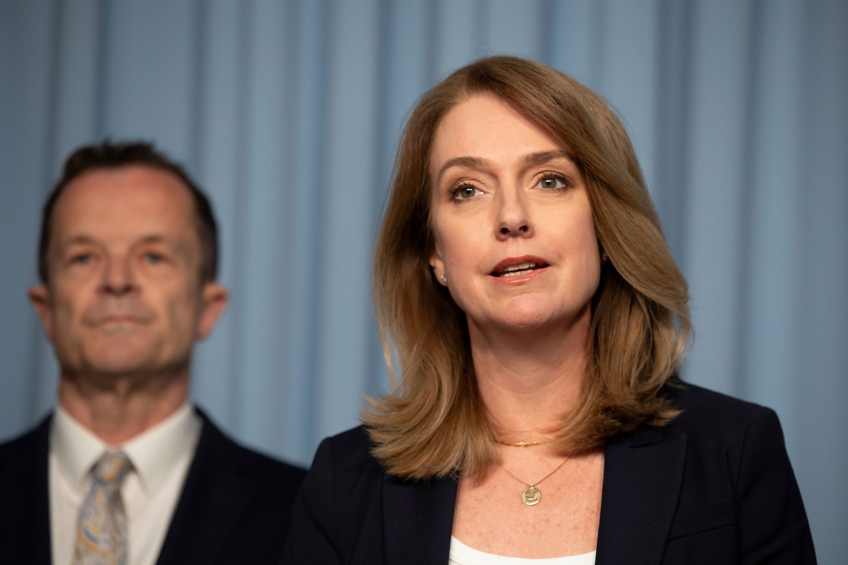 speak to media at Parliament House after Sloane received threats on X in response to her condemnation of Saturday's Neo-nazi rally outside Parliament House. Monday 10th November 2025. Photo: Sitthixay Ditthavong