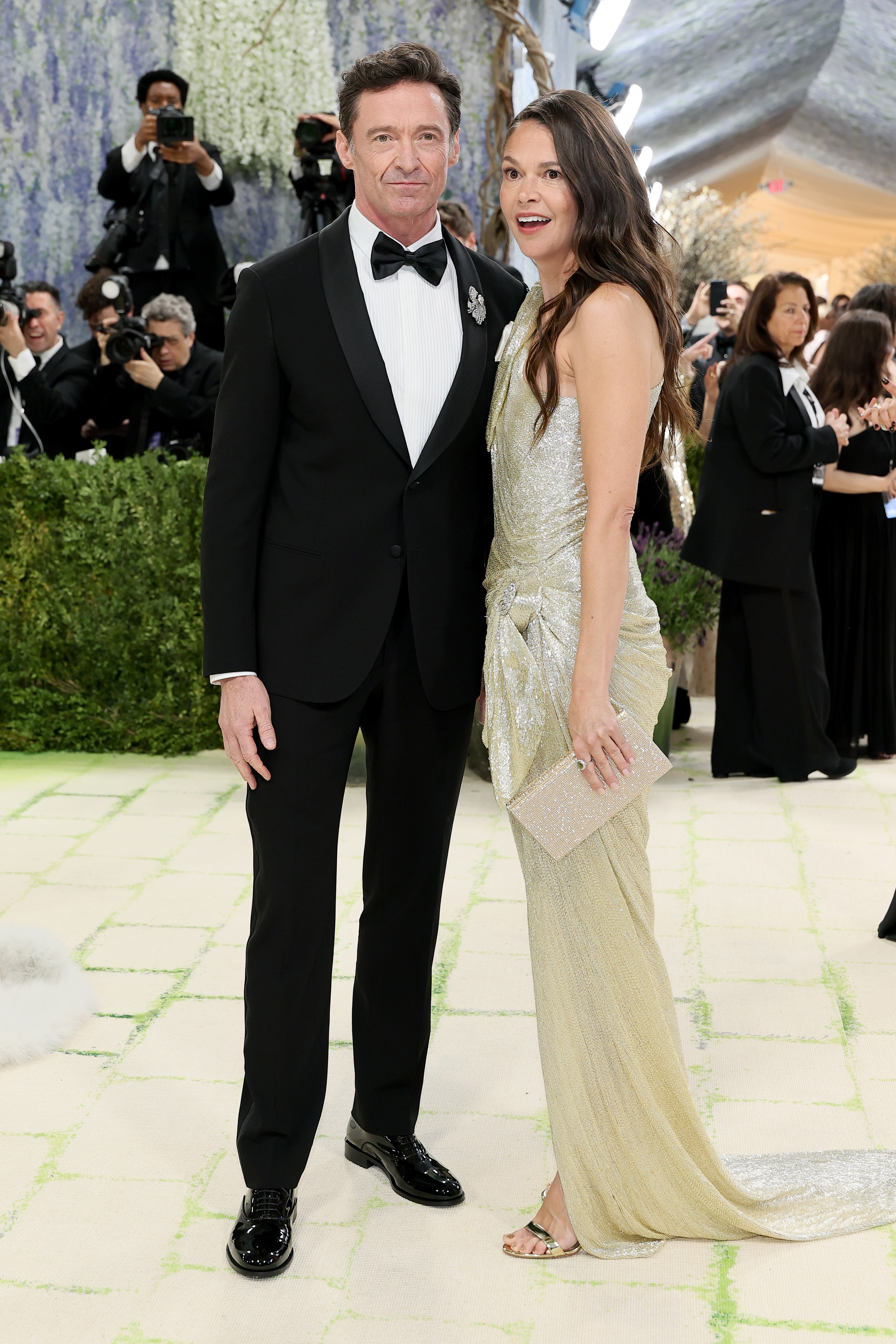 NEW YORK, NEW YORK - MAY 04: (L-R) Hugh Jackman and Sutton Foster attend the 2026 Met Gala celebrating 