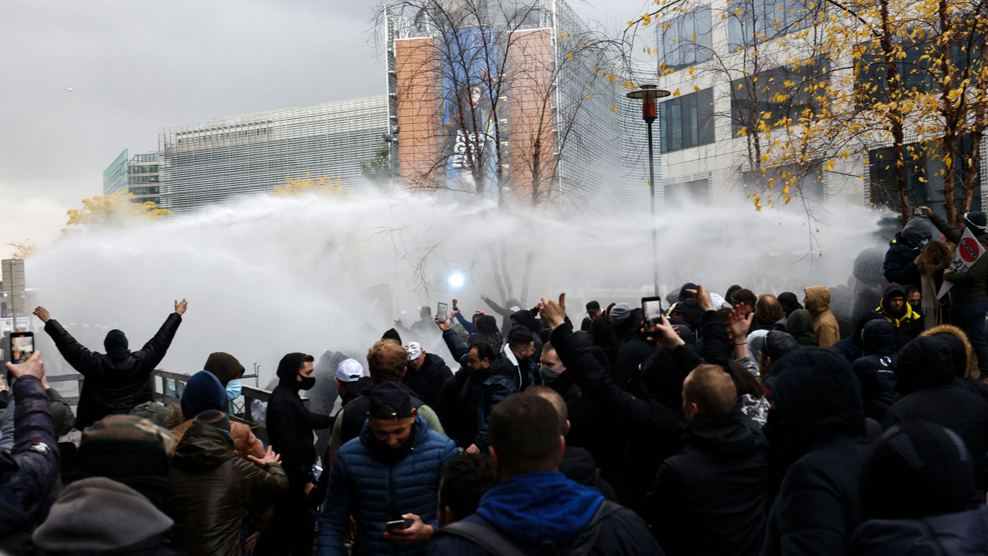 Many protesters in Brussels are against strong advice to get vaccinated and any moves to impose mandatory shots. 