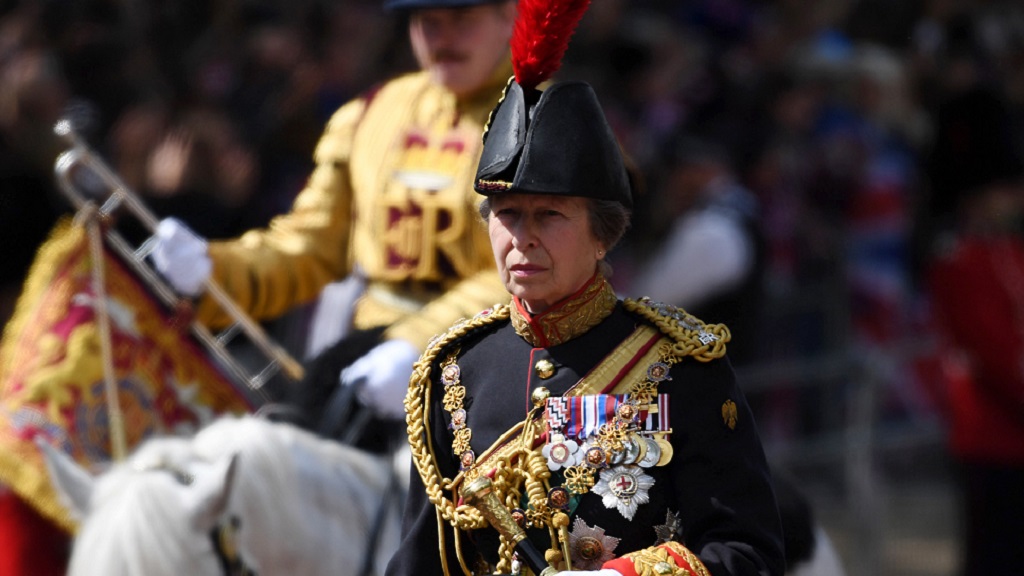 Princess Anne trooping the colour