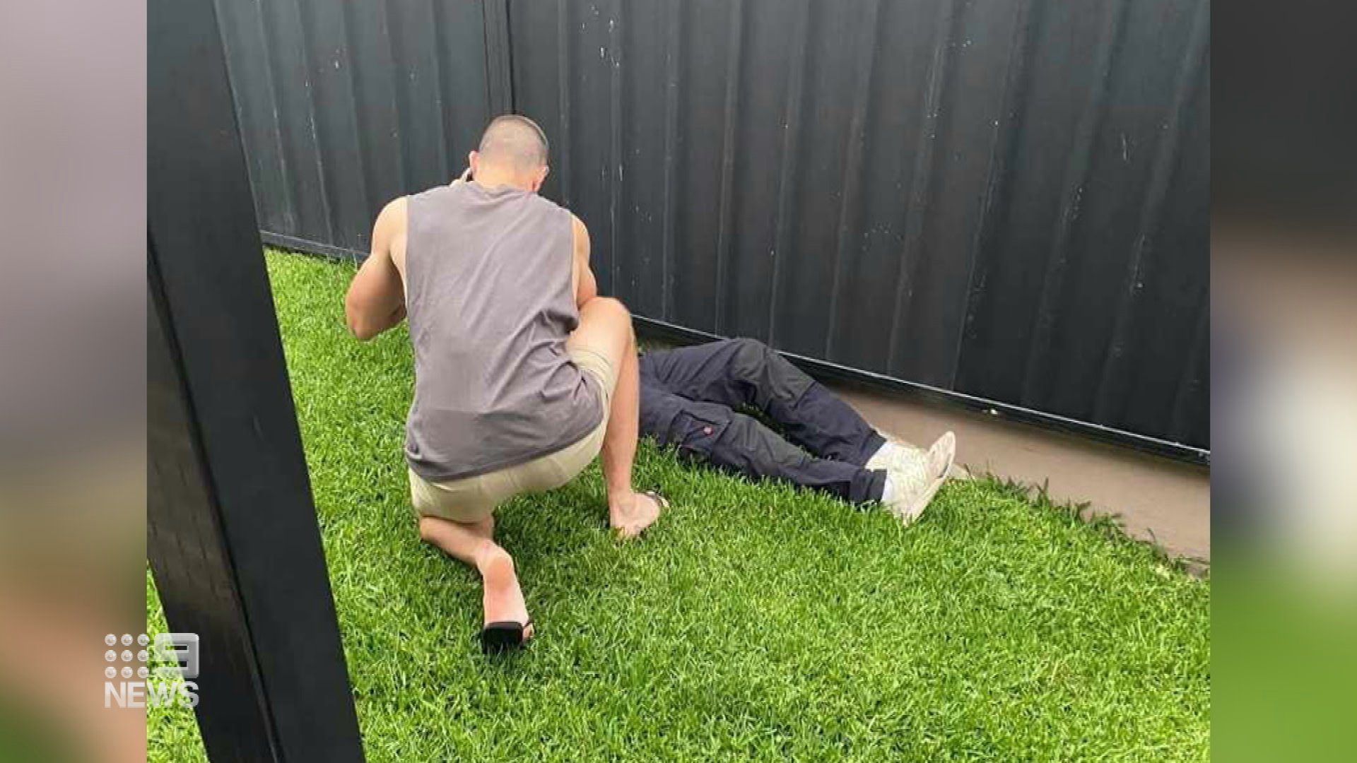 Tradie called a hero after man with stab wound saved in his Sydney backyard.