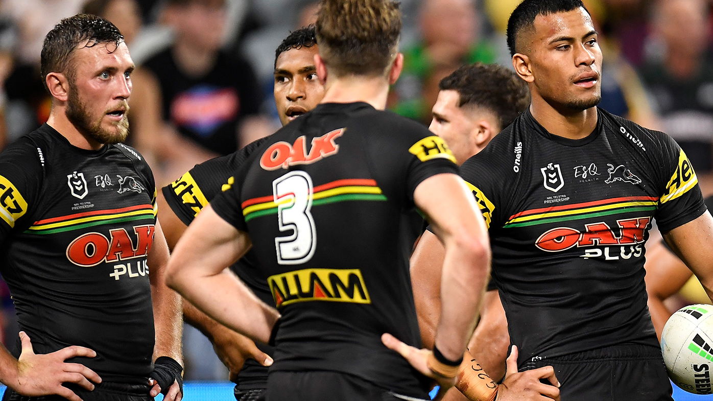 Dejected Penrith players look on during their loss to Souths in week one of the finals.