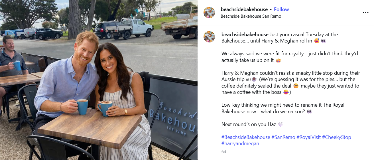 Emily and Steve thought this AI photo of Harry and Meghan 'visiting' their café was all a bit of fun.
