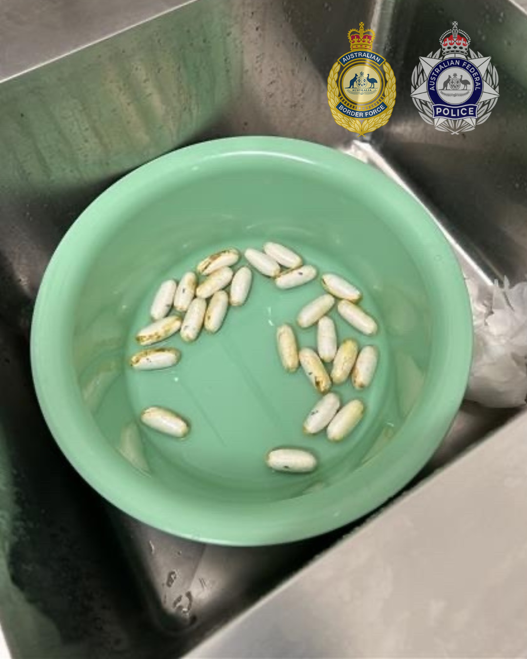 The men allegedly swallowed the pellets, and had to go to hospital to have them expelled.