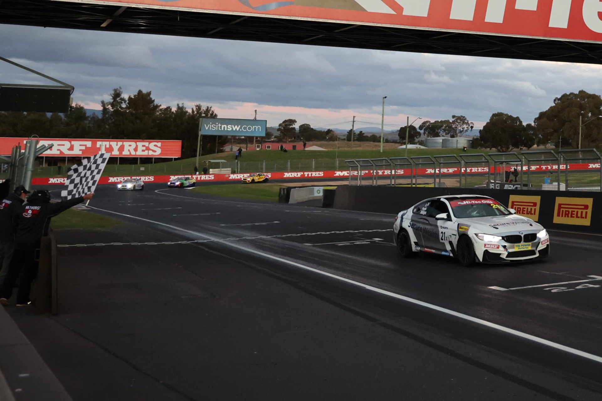 The moment Jayden Ojeda took the chequered flag after 112 laps at Mount Panorama.