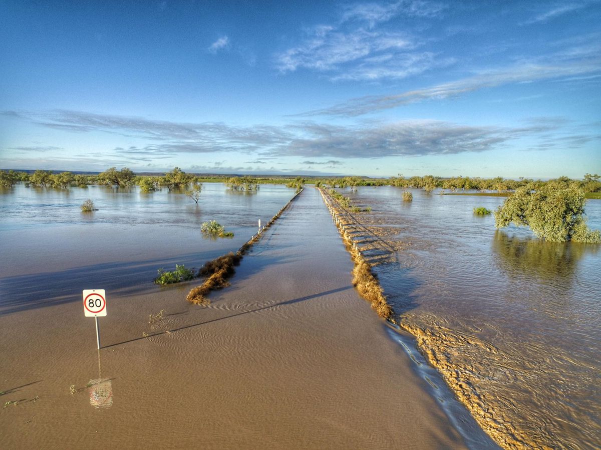 Torrential rains and flash flooding has cut off roads to the Australian Age of Dinosaurs museum in Winton.