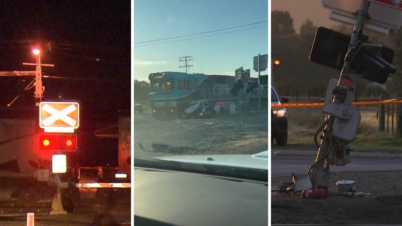 Men's lucky escape before ute smashed by train