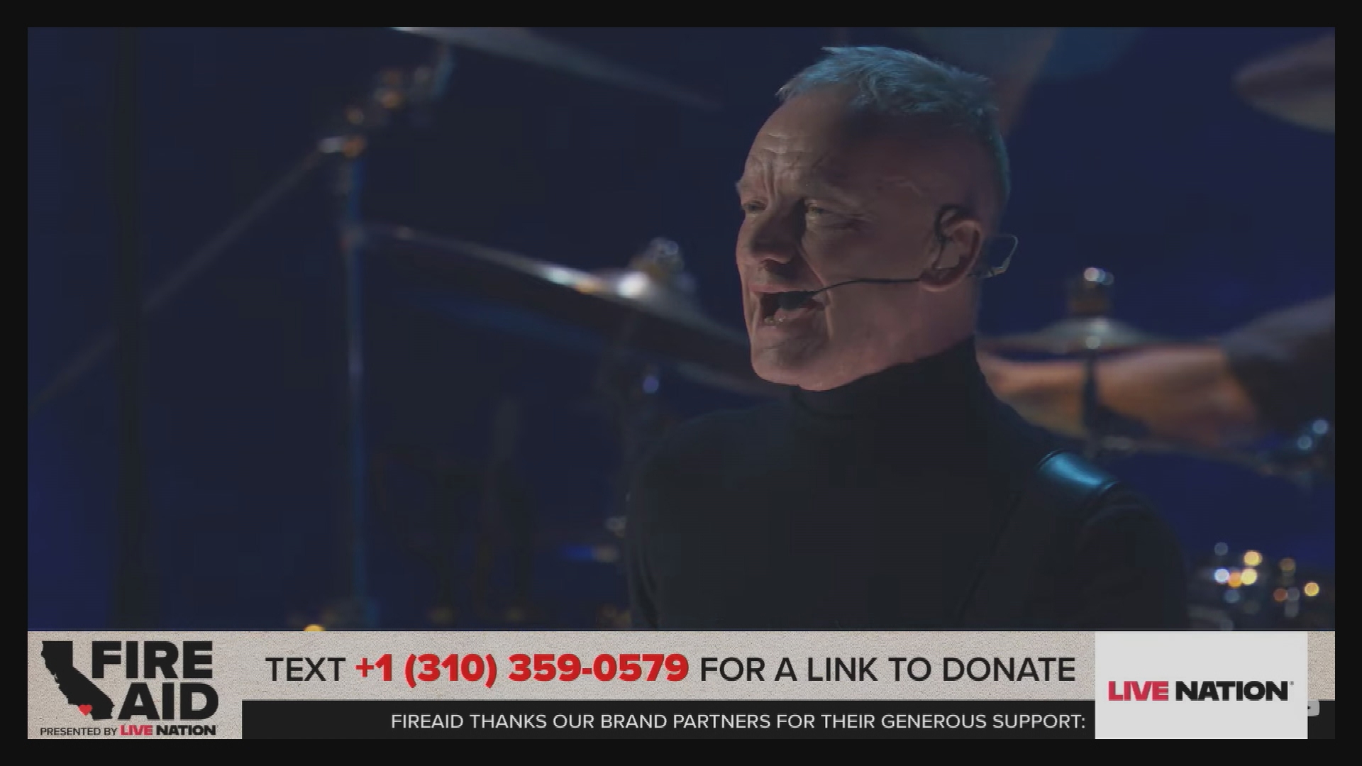 Sting performs at the FireAid Benefit Concert