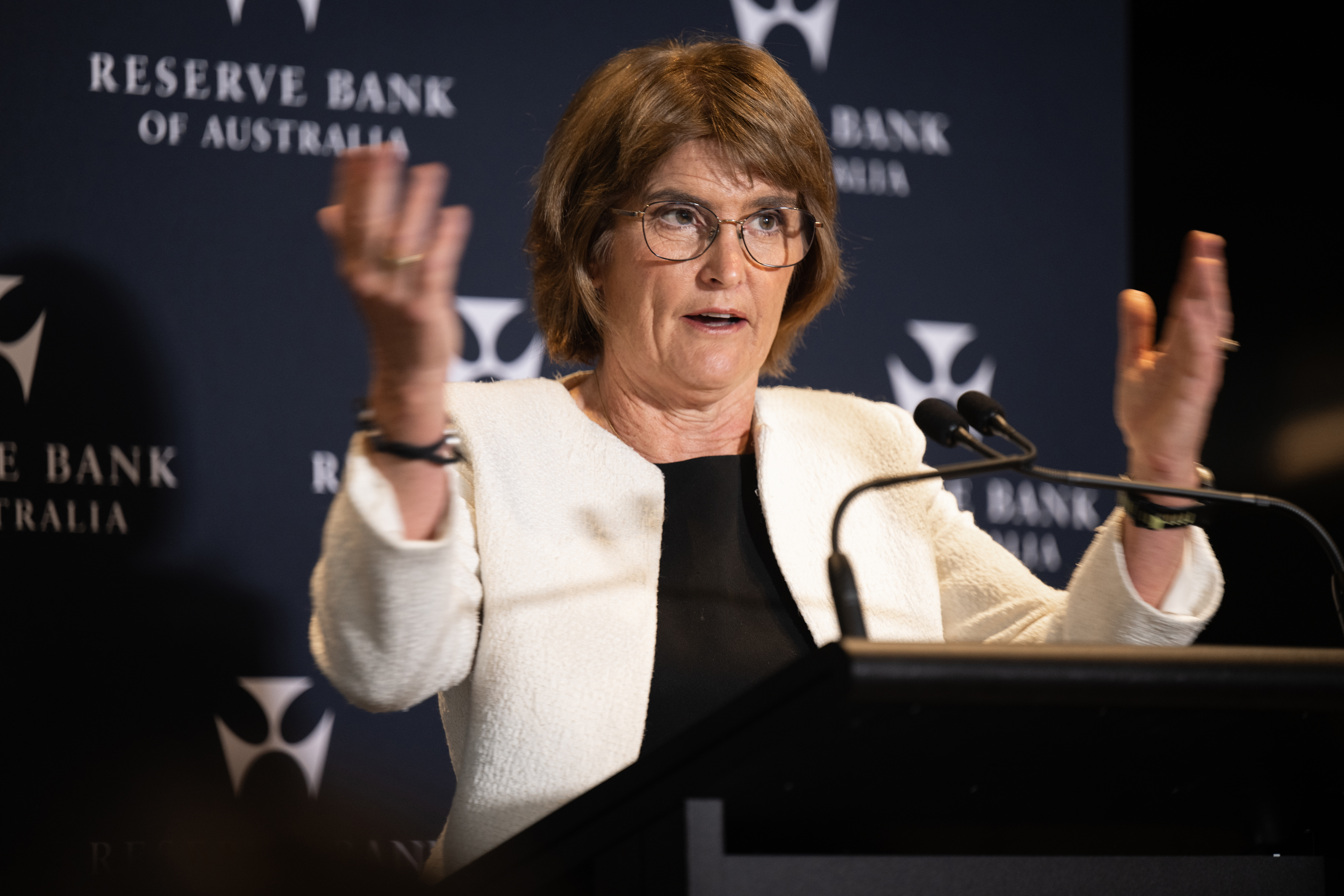Reserve Bank Governor Michele Bullock during a press conference at the Reserve Bank, after interest rates were left on hold. Tuesdsay, December 9.