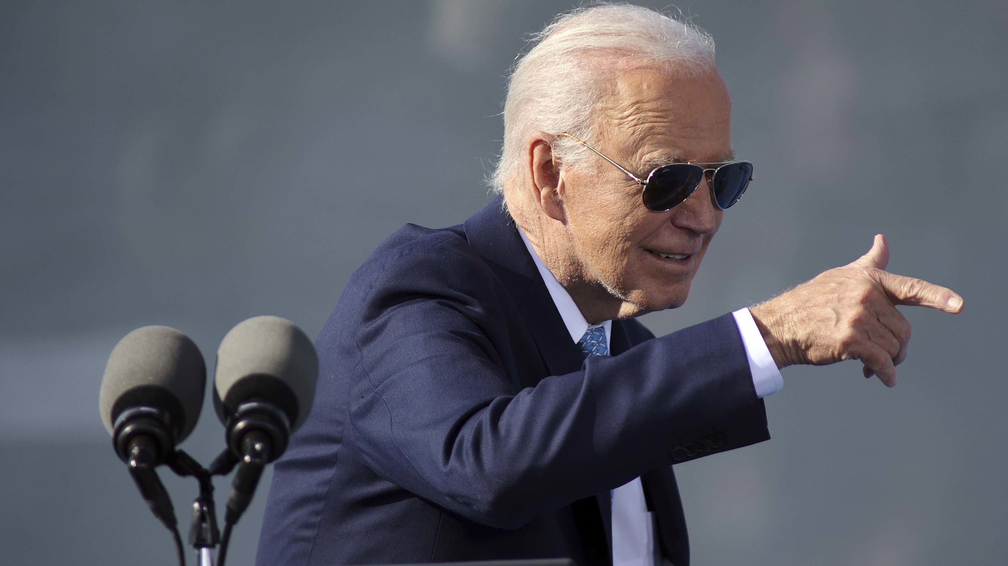 President Joe Biden speaks during an event about his Investing in America agenda, Tuesday, Oct. 29, 2024, at the Dundalk Marine Terminal in Baltimore. (AP Photo/Daniel Kucin Jr.)