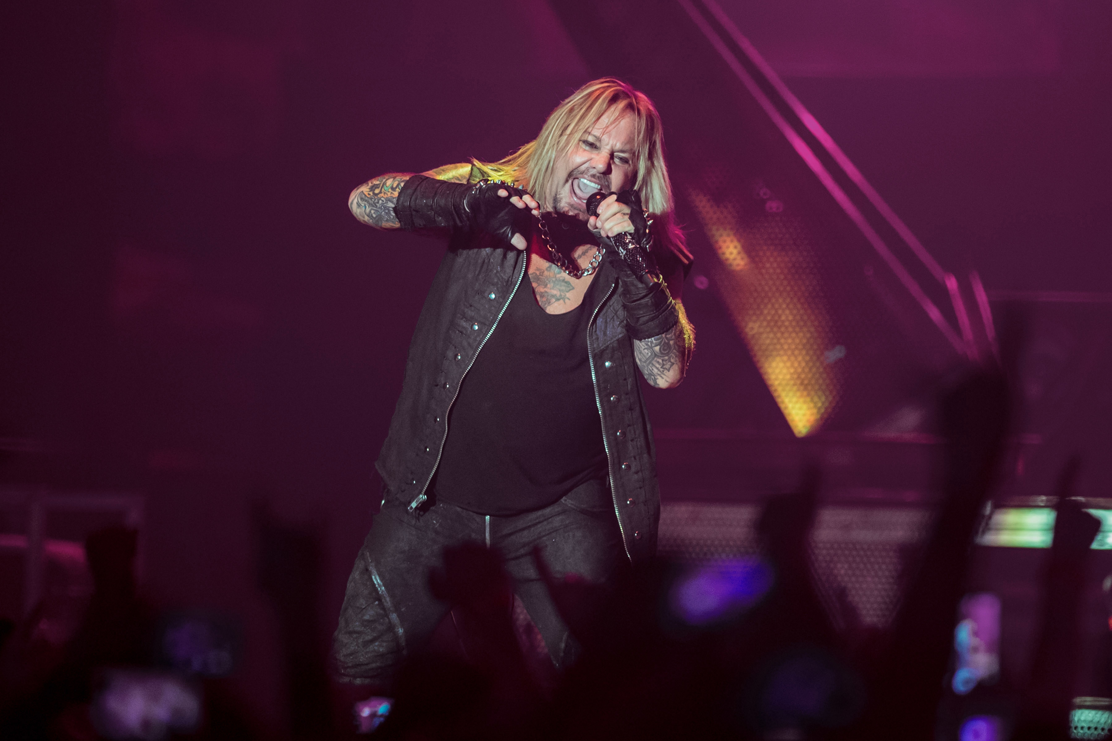 LONDON, ENGLAND - NOVEMBER 06:  Vince Neill of Motley Crue performs at SSE Arena Wembley on November 6, 2015 in London, England.  (Photo by Neil Lupin/Redferns)